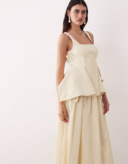 ARRANGE square neck maxi dress with linear jacquard skirt in buttermilk