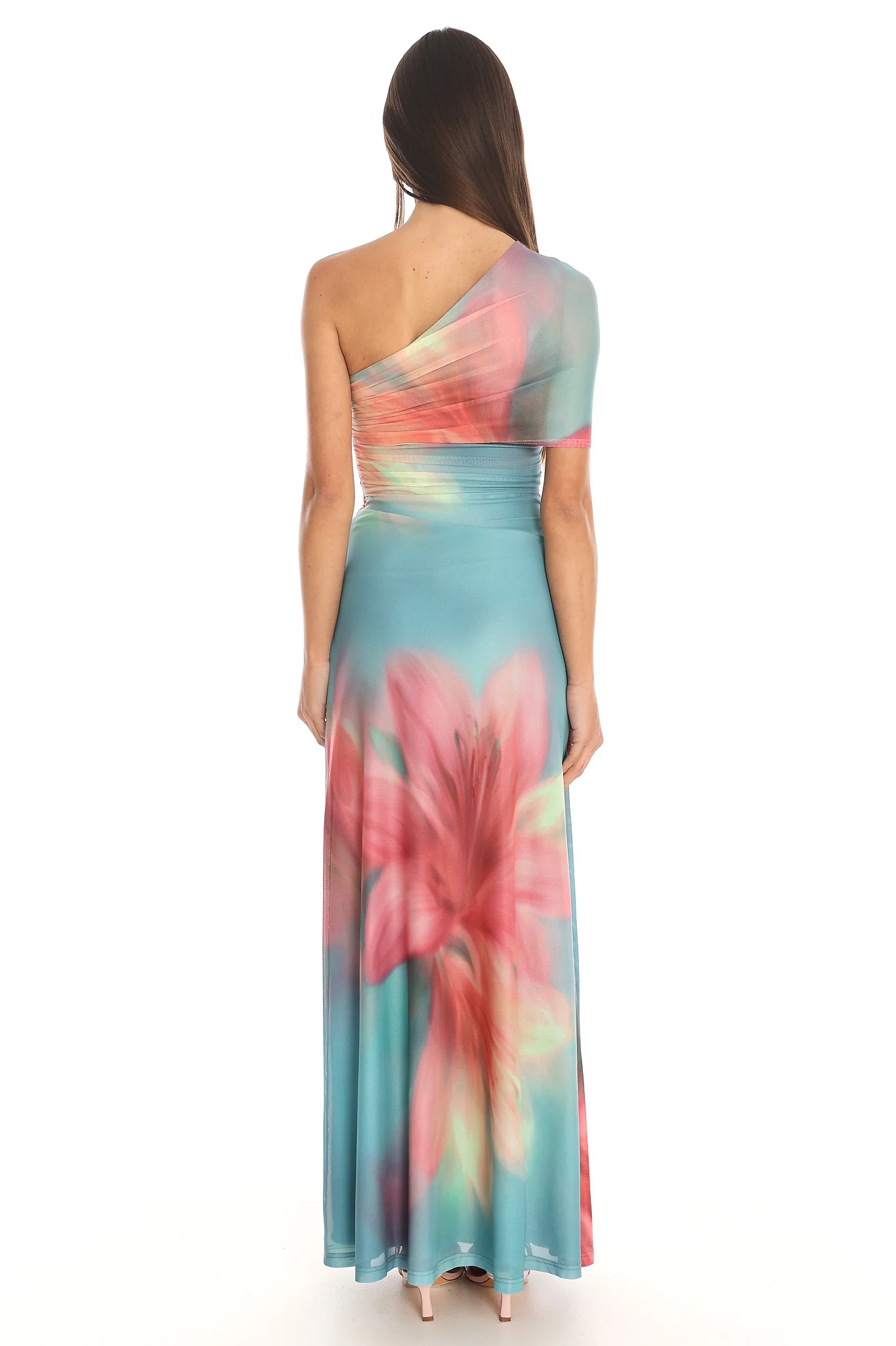 Tropical Bliss One-Shoulder Maxi Dress Aqua - FASHION NOB