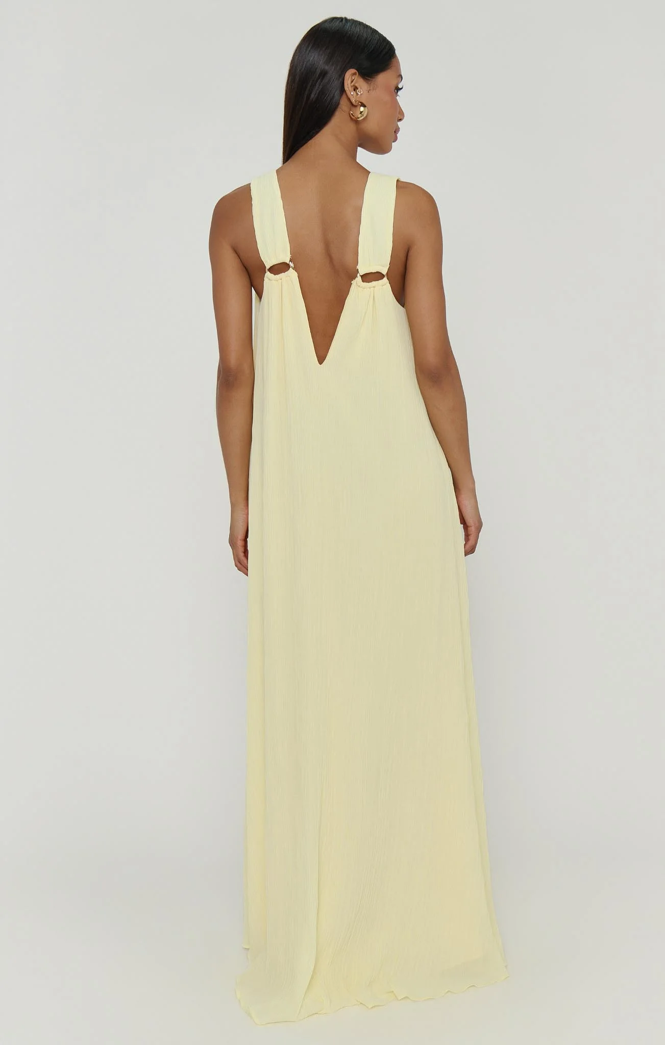 Heidi Maxi Dress ~ Pale Yellow Pleated Chiffon