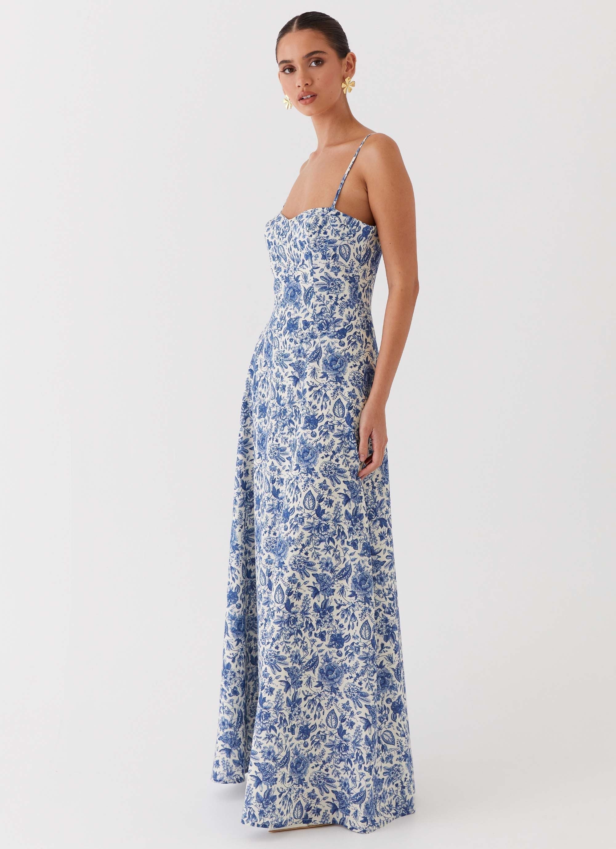 Angelina Linen Maxi Dress - Blue Paisley - luluinthesky