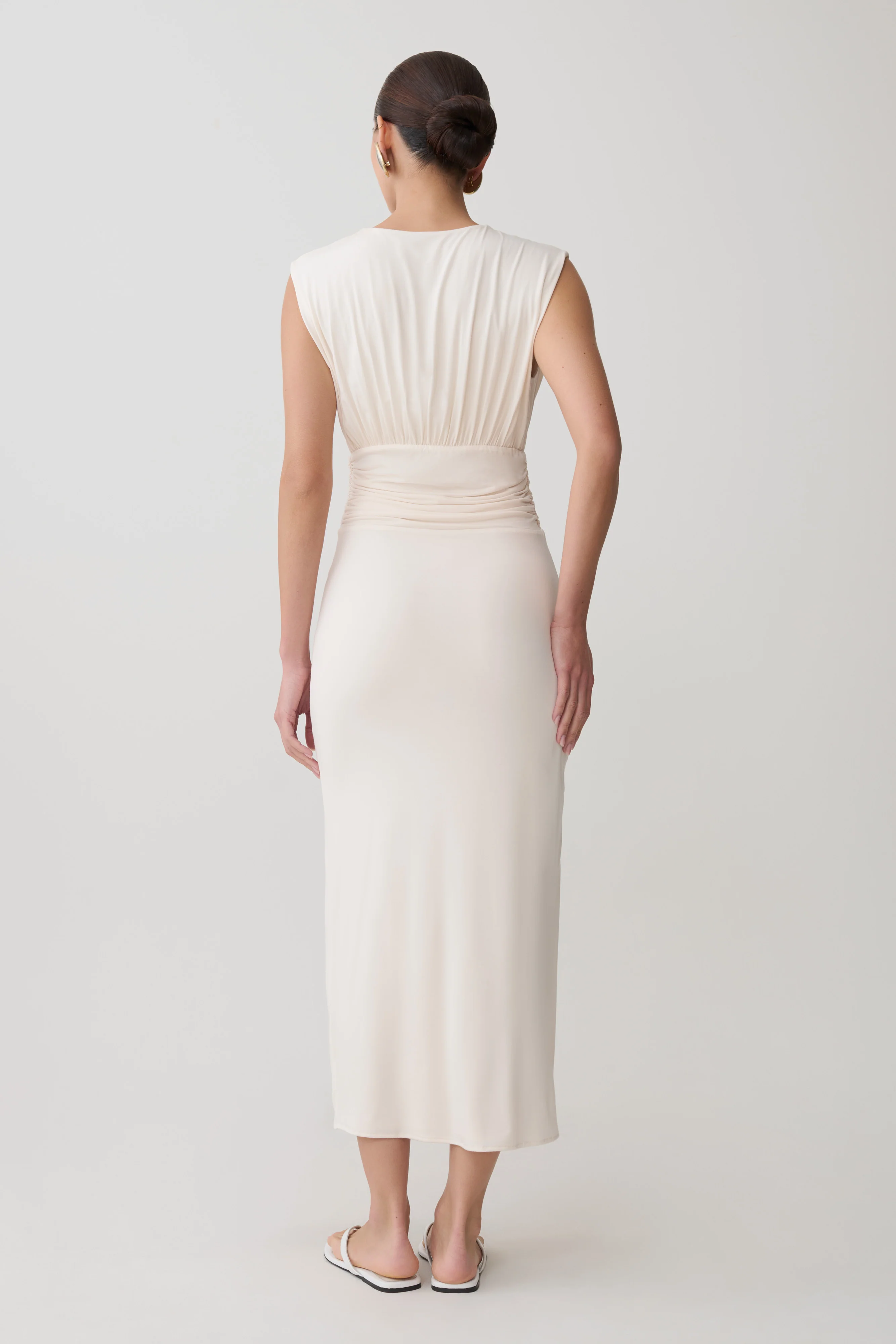 Kura Ruched Modal Sleeveless Midi Dress - Ivory