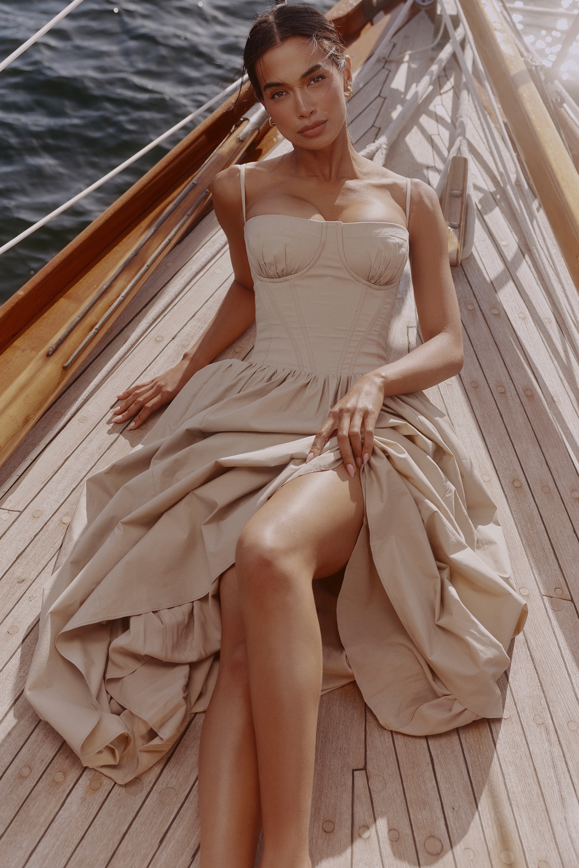 Taupe Cotton Corset Maxi Dress