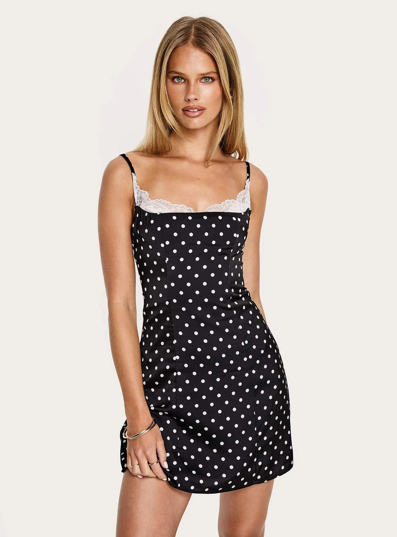 Renaissance Corset Lace Mini Dress Black / White Polka Dot