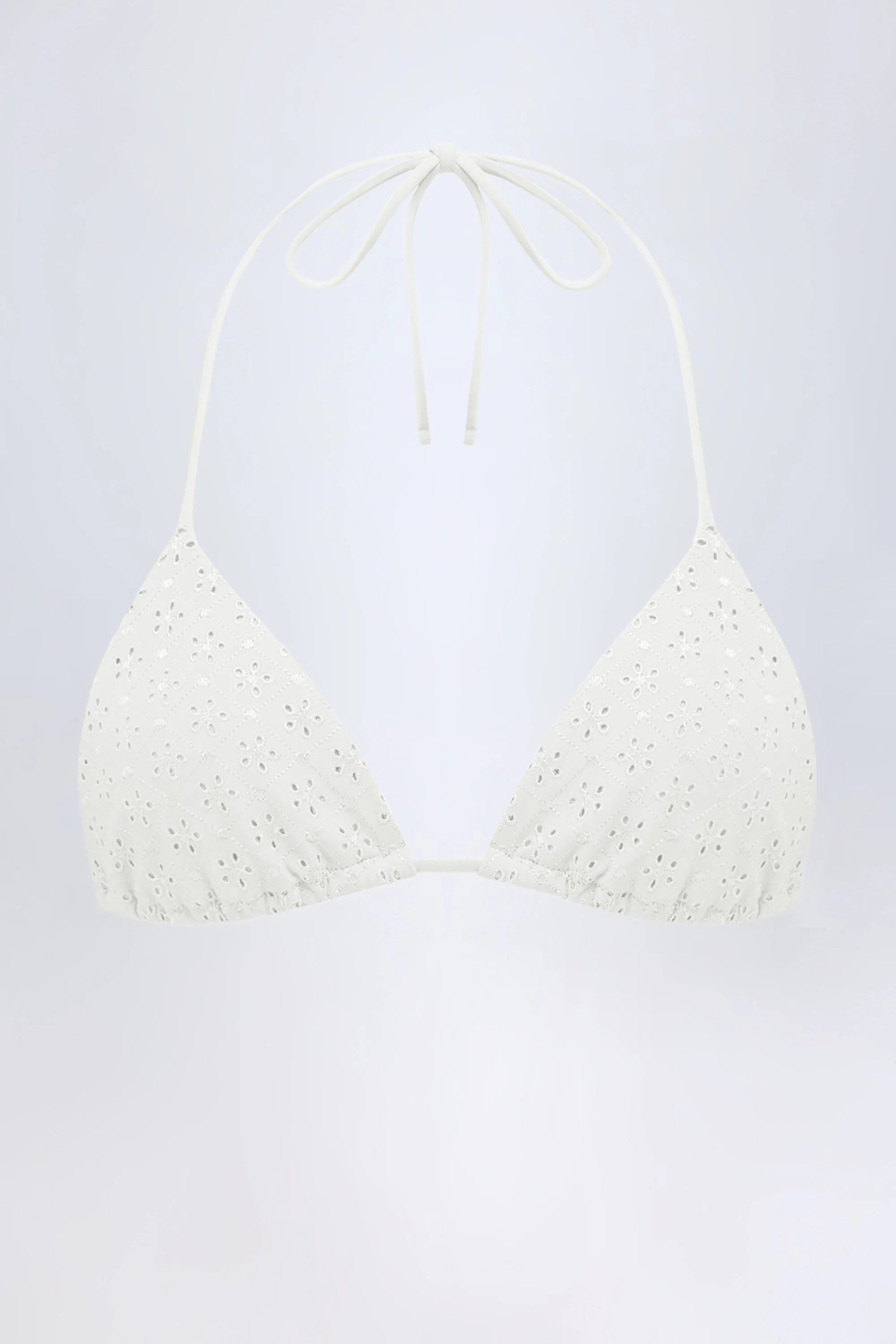 Broderie Anglaise Triangle Bikini Top in White