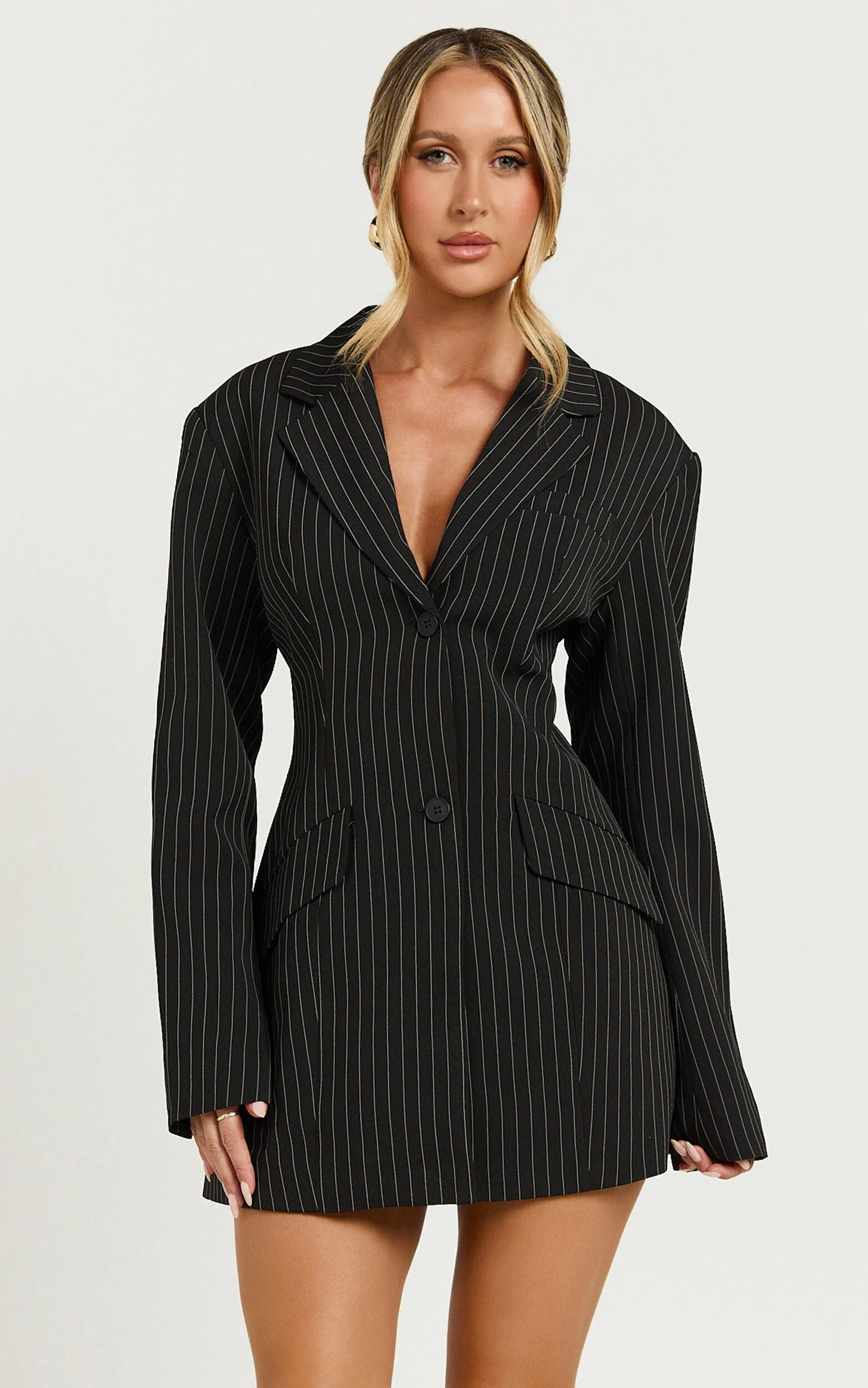 Lioness - Leo Dress In Onyx Pinstripe