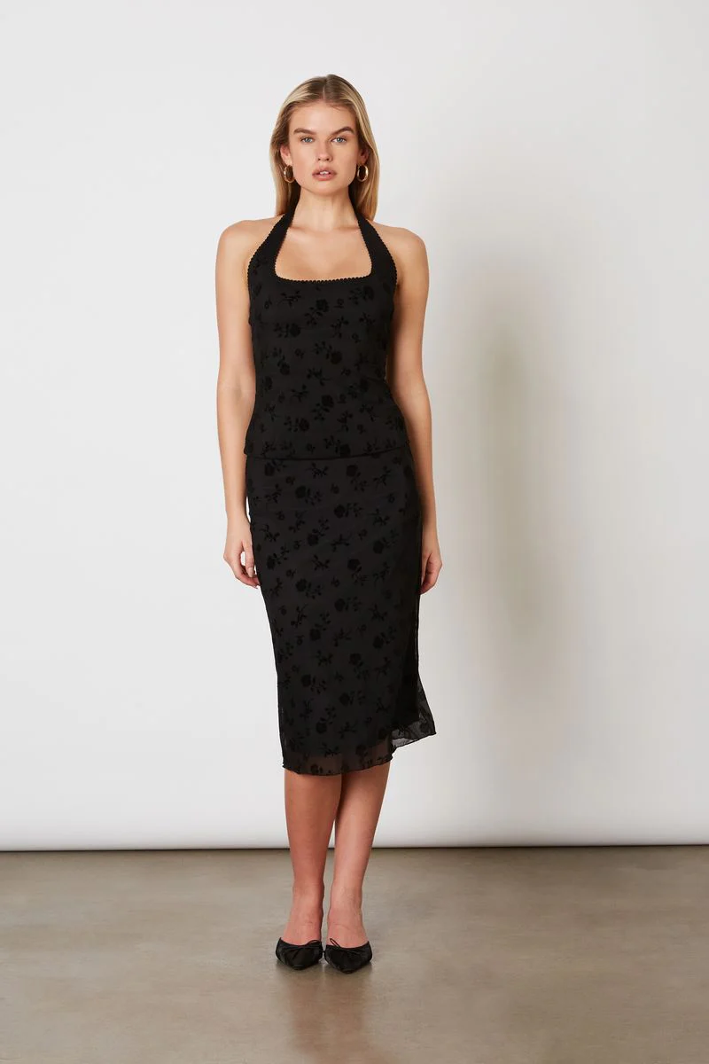 Flocked Velvet Mesh Halter Top