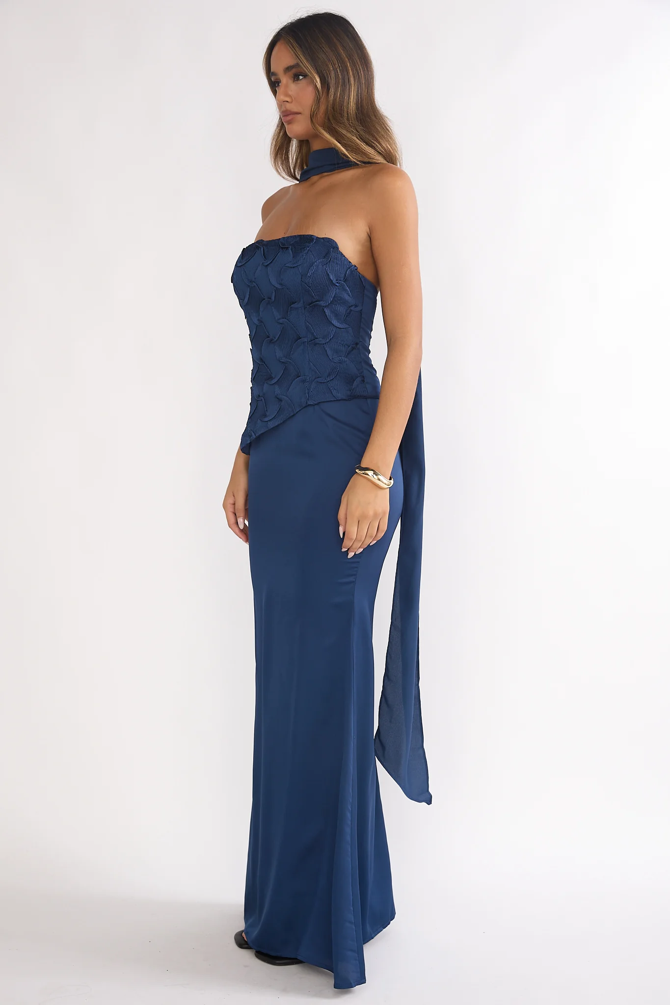 Veradis Strapless Scarf Maxi Dress Navy - luluinthesky