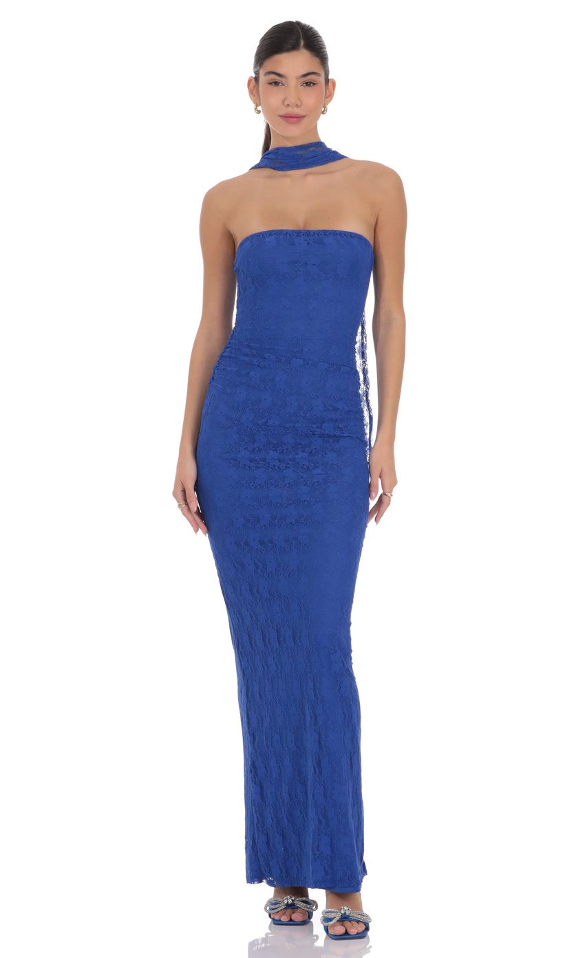 Scarf Lace Maxi Dress in Royal Blue