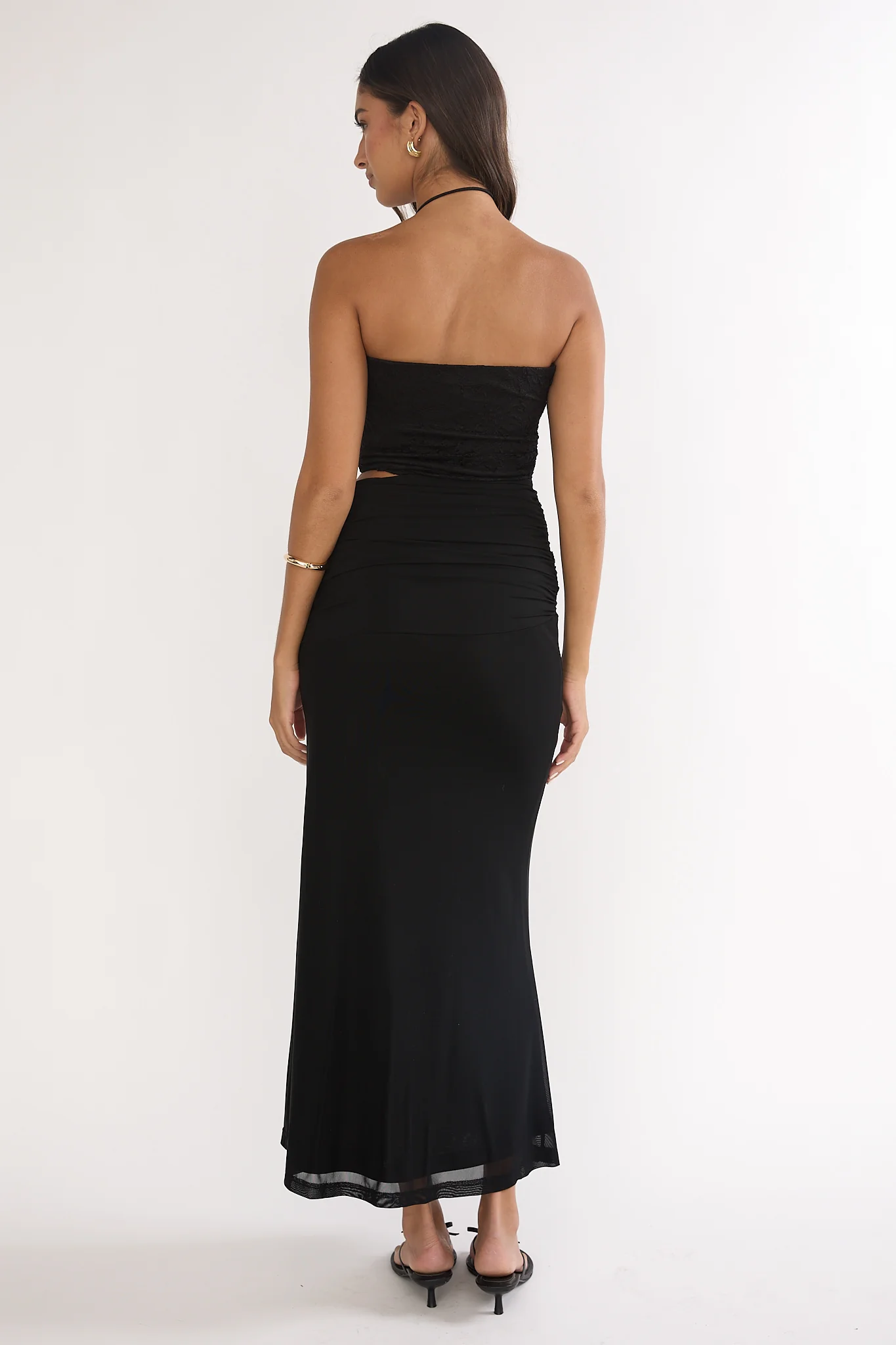 Truths Cut-Out Waist Ruched Maxi Dress Black - luluinthesky