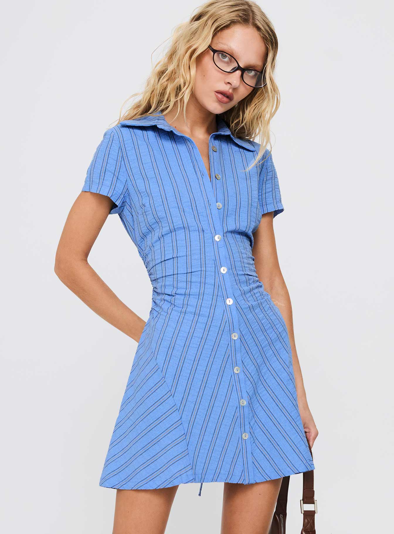 Saydie Button Down Mini Dress Blue Stripe