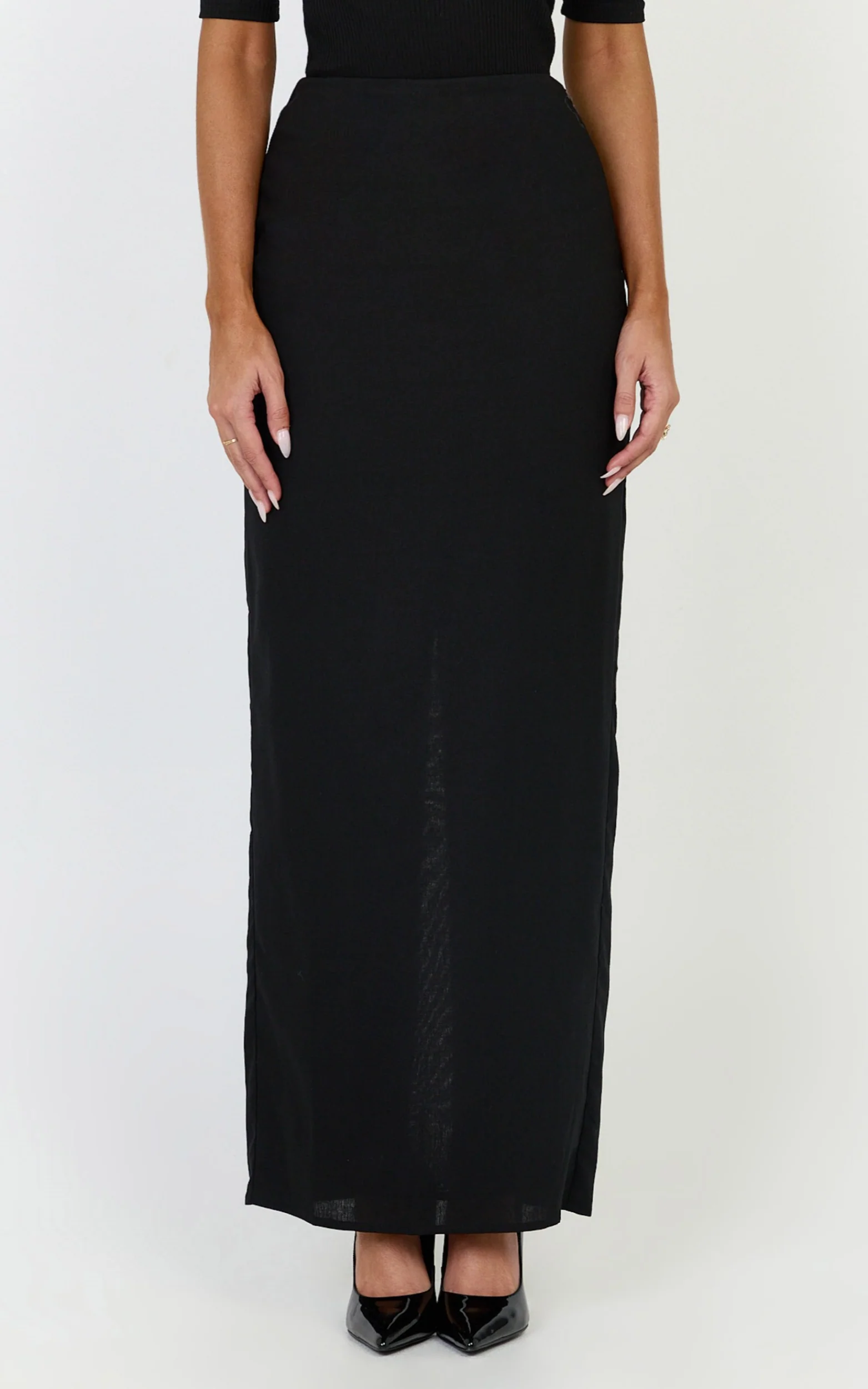 Vance Maxi Skirt - Linen Back Split Skirt in Black