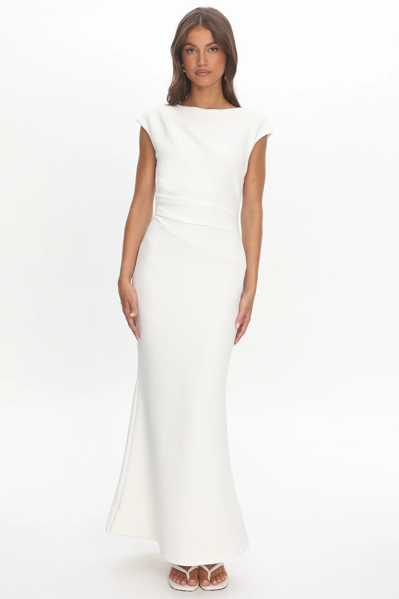 Zarae Cap Sleeve Surplice Back Maxi Dress White