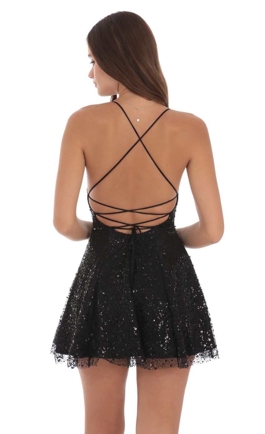 Sequin Beaded Mini Dress in Black