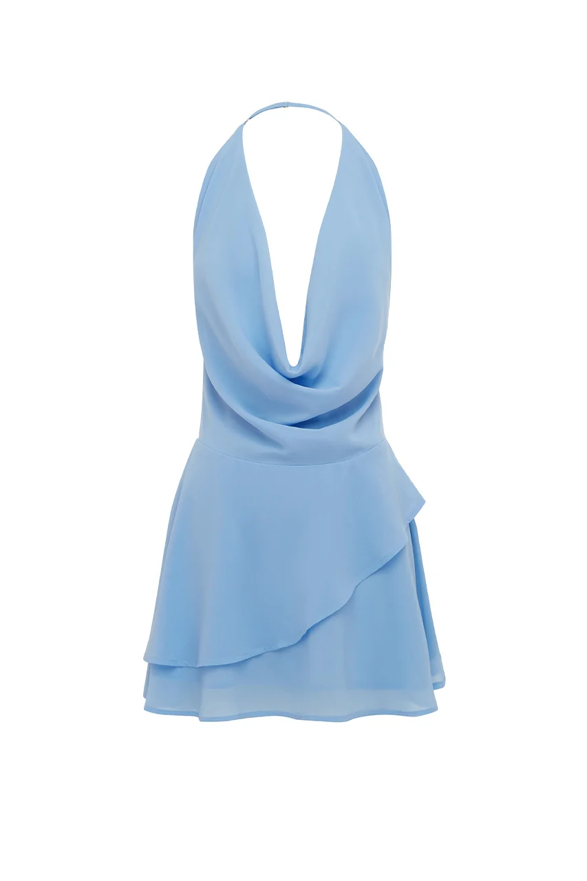 IMALI HALTER COWL MINI DRESS - BLUEBELL