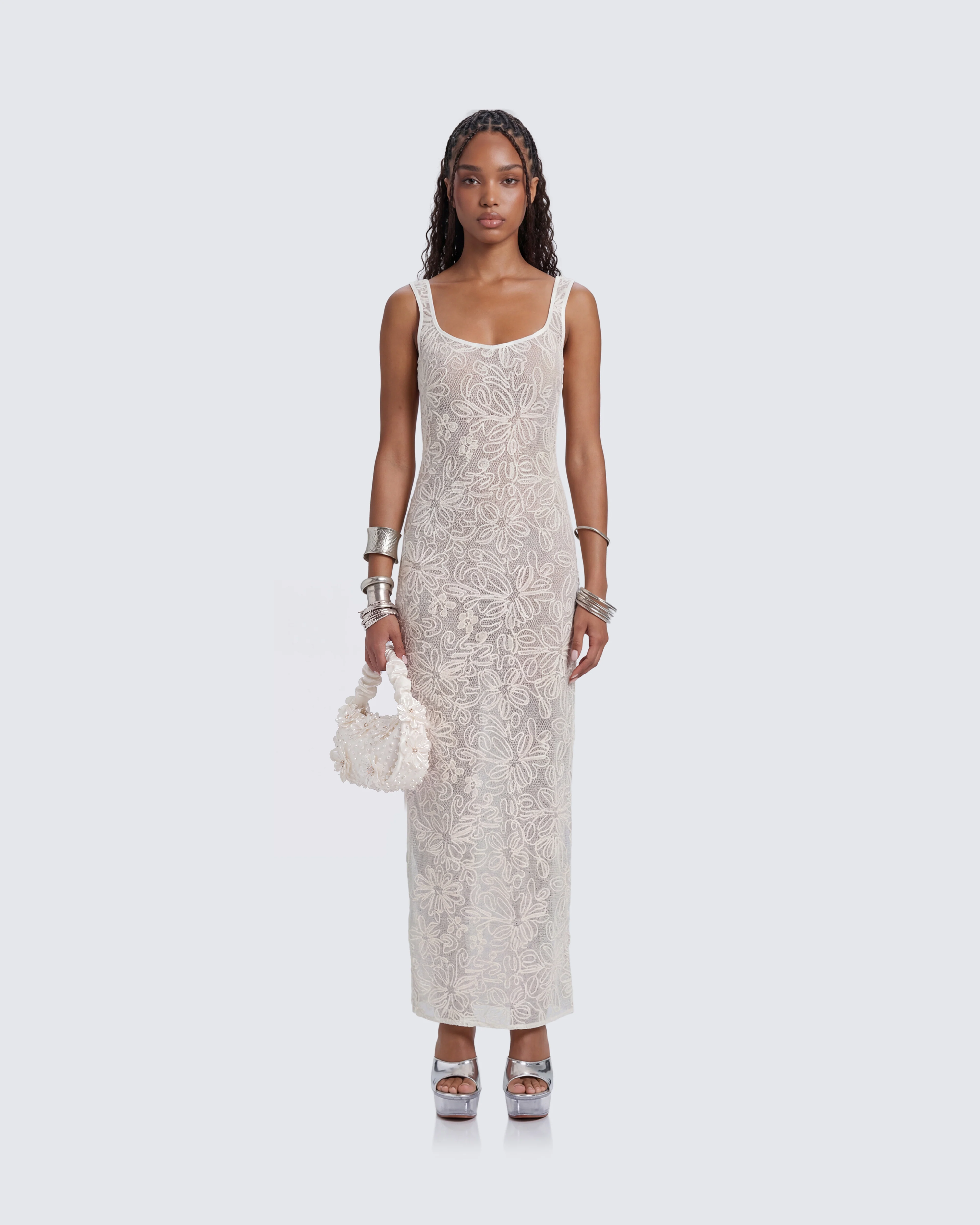 Nayela White Mesh Maxi Dress
