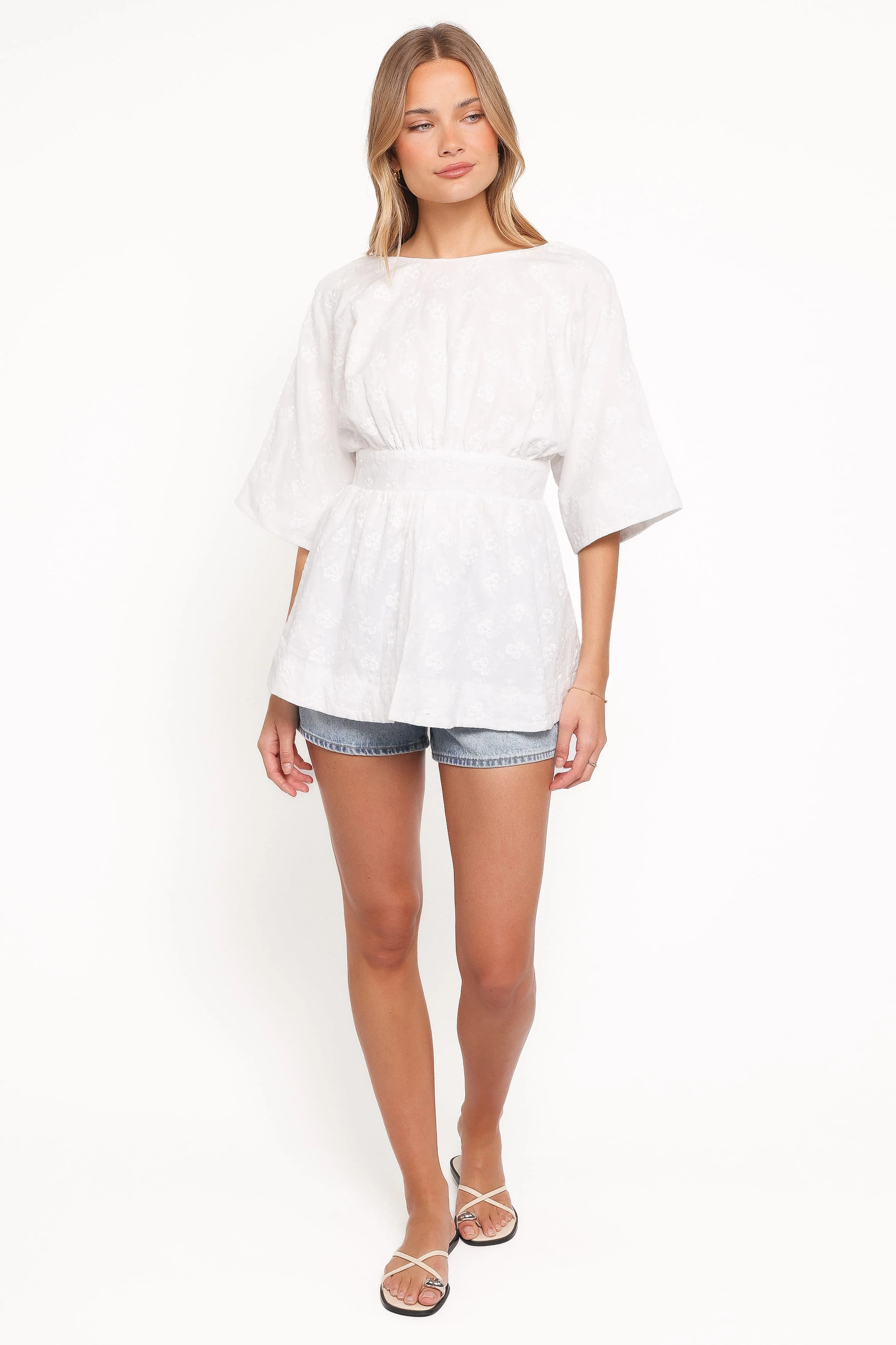 Camila Open Back Top - White Embroidery