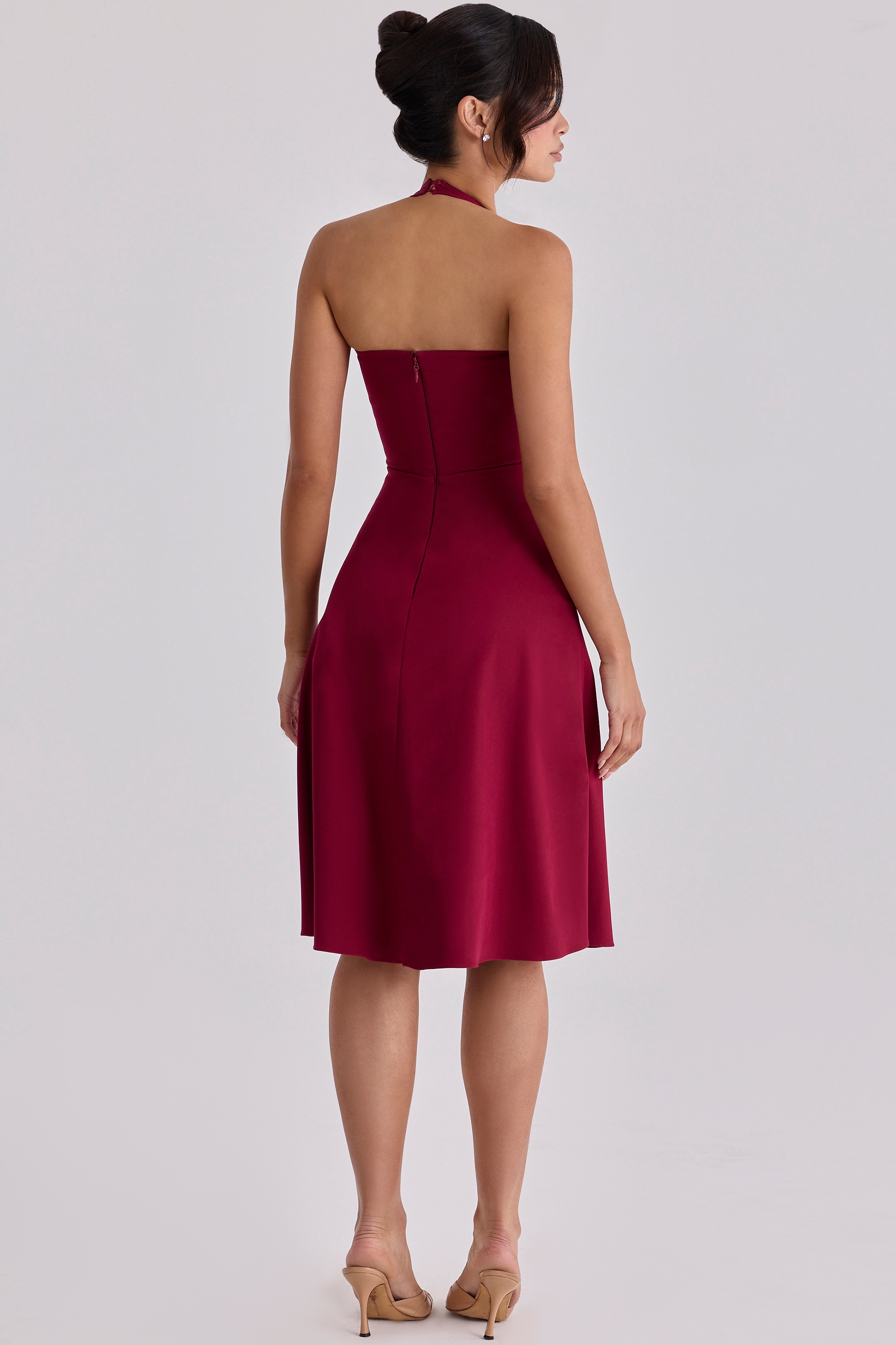 wine soft twill halter neck midi dress