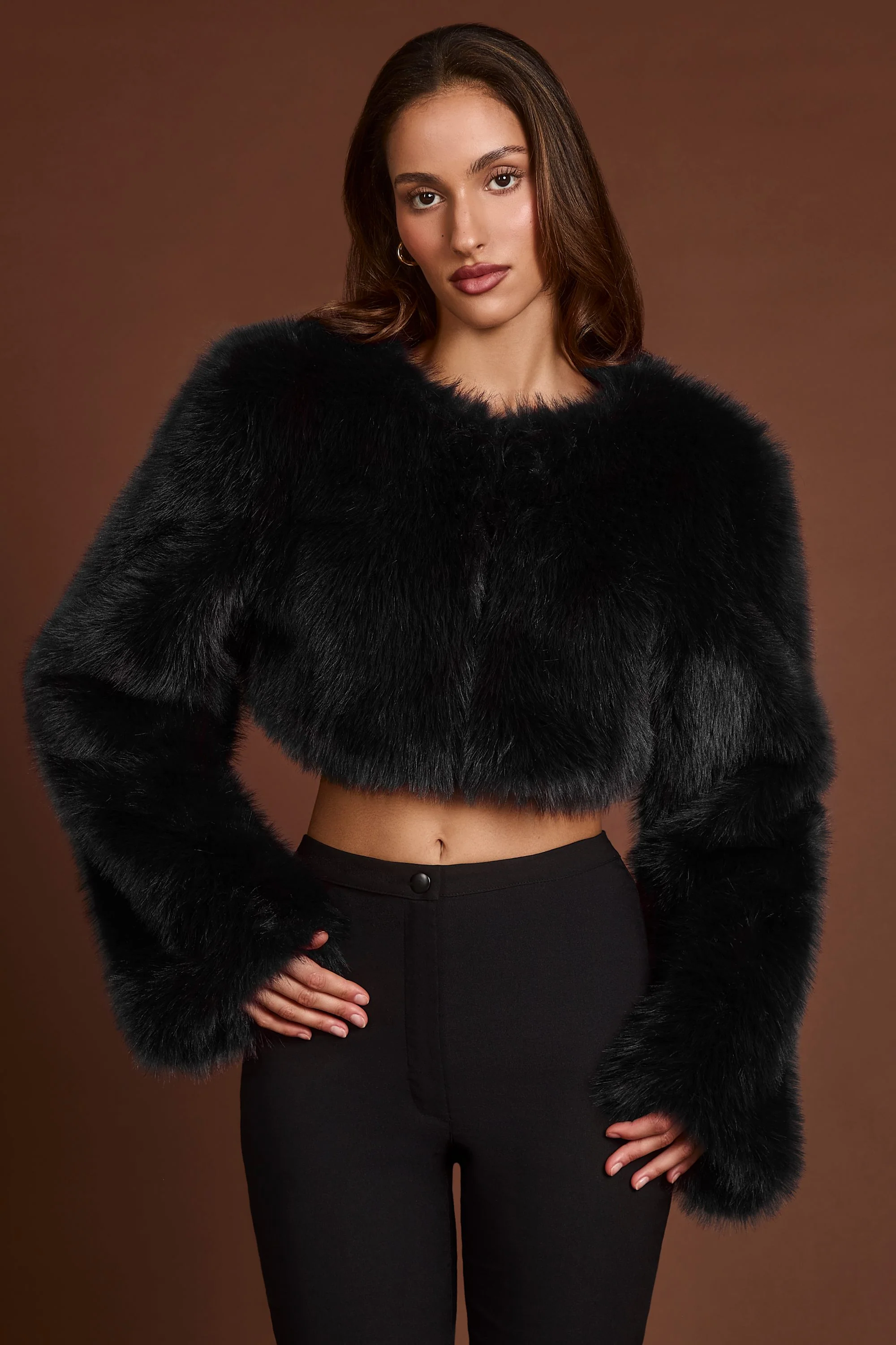 Faux Fur Cropped Bolero in Black