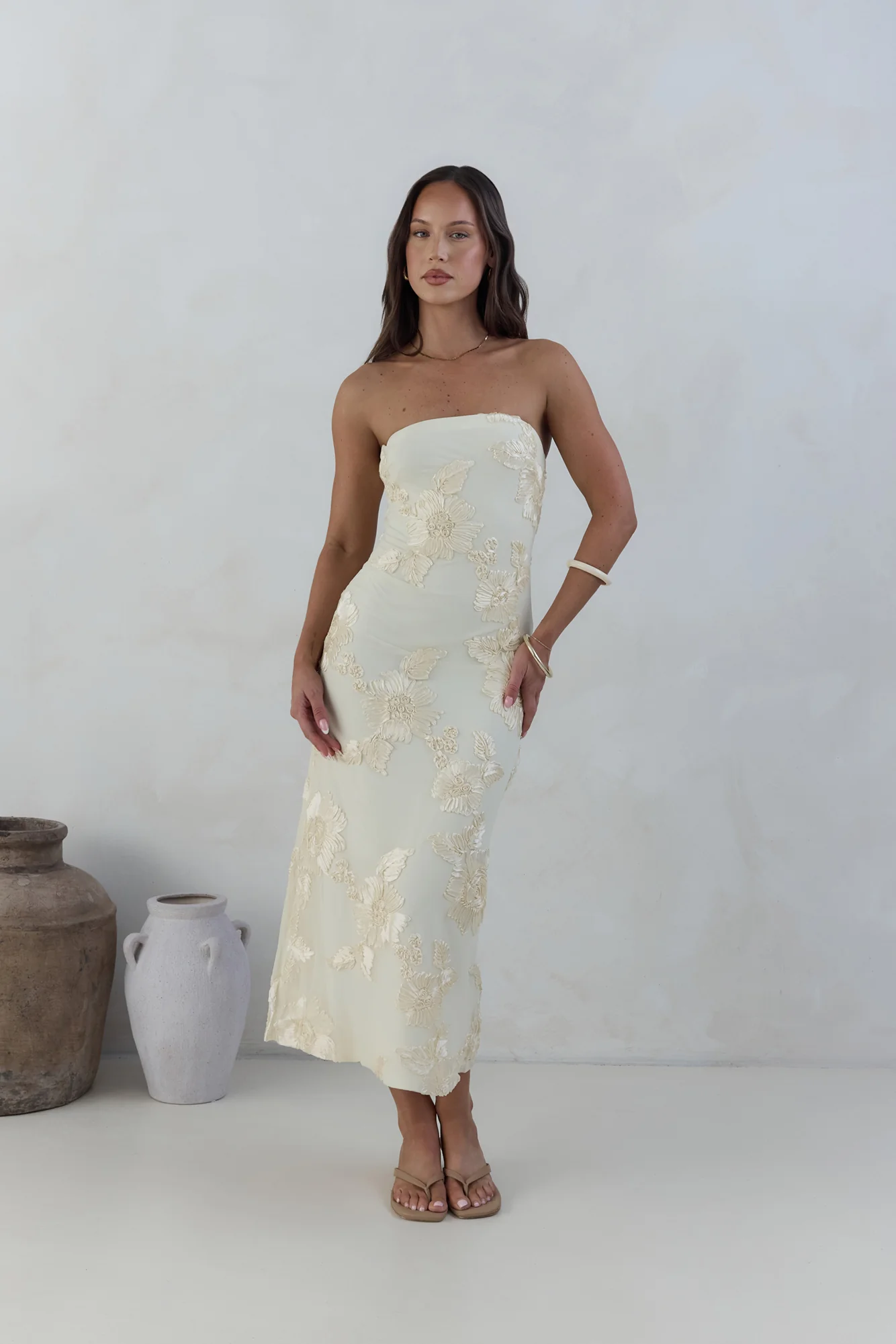 Golden Voyage Strapless Midi Dress Yellow - luluinthesky