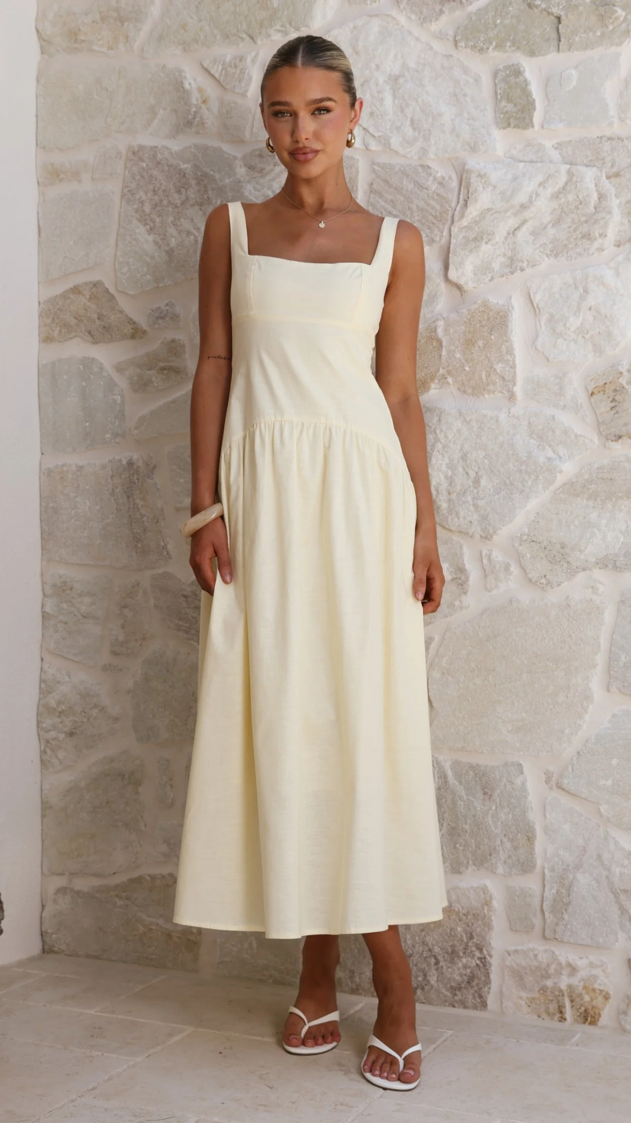 Lucy Drop Waist Maxi Dress - Butter - luluinthesky