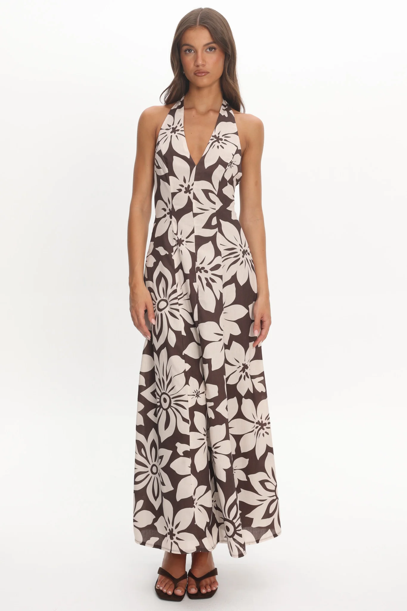 Exhilaration Halterneck Maxi Dress Print Chocolate