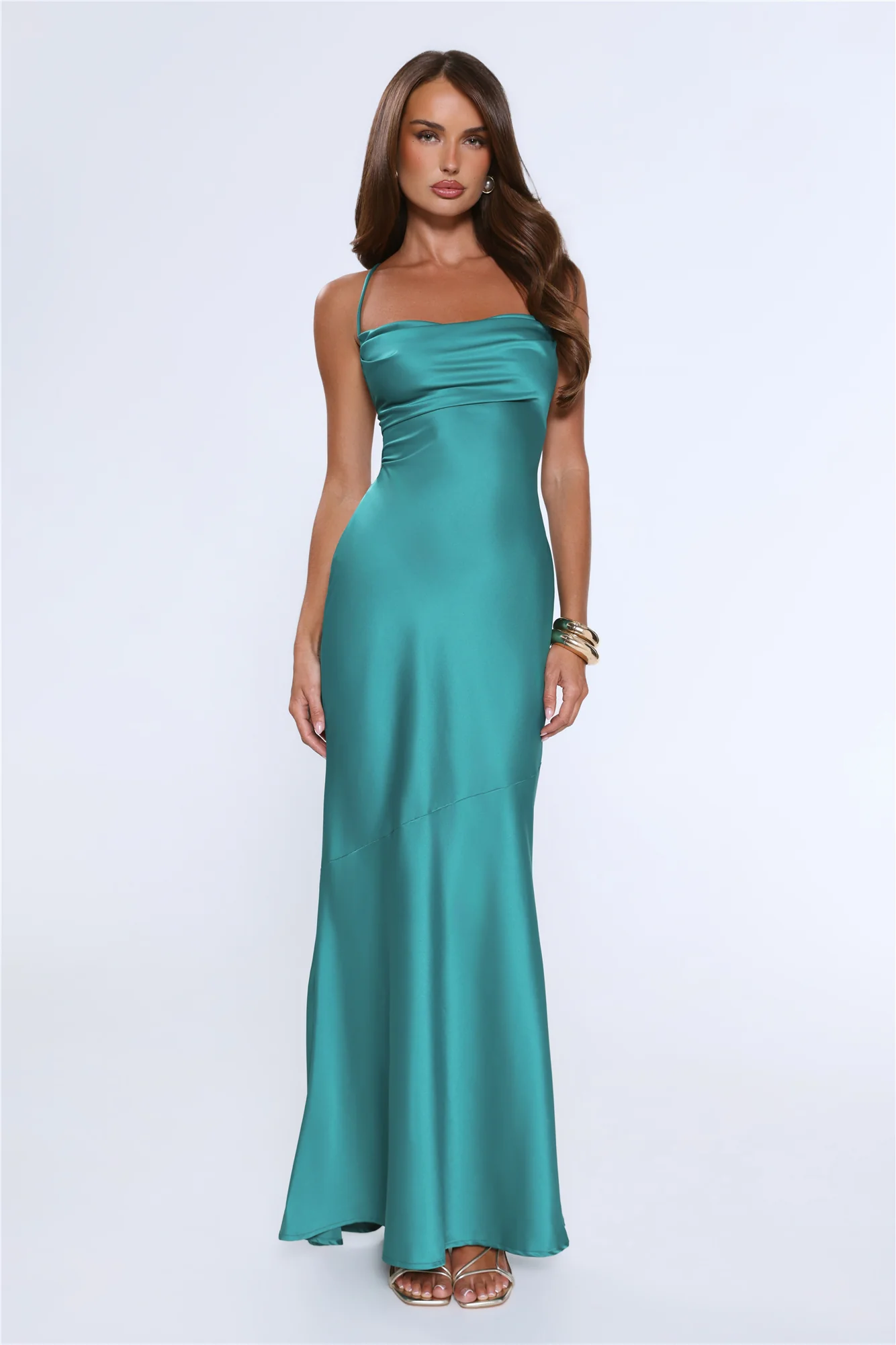 Evening Energy Satin Maxi Dress Green