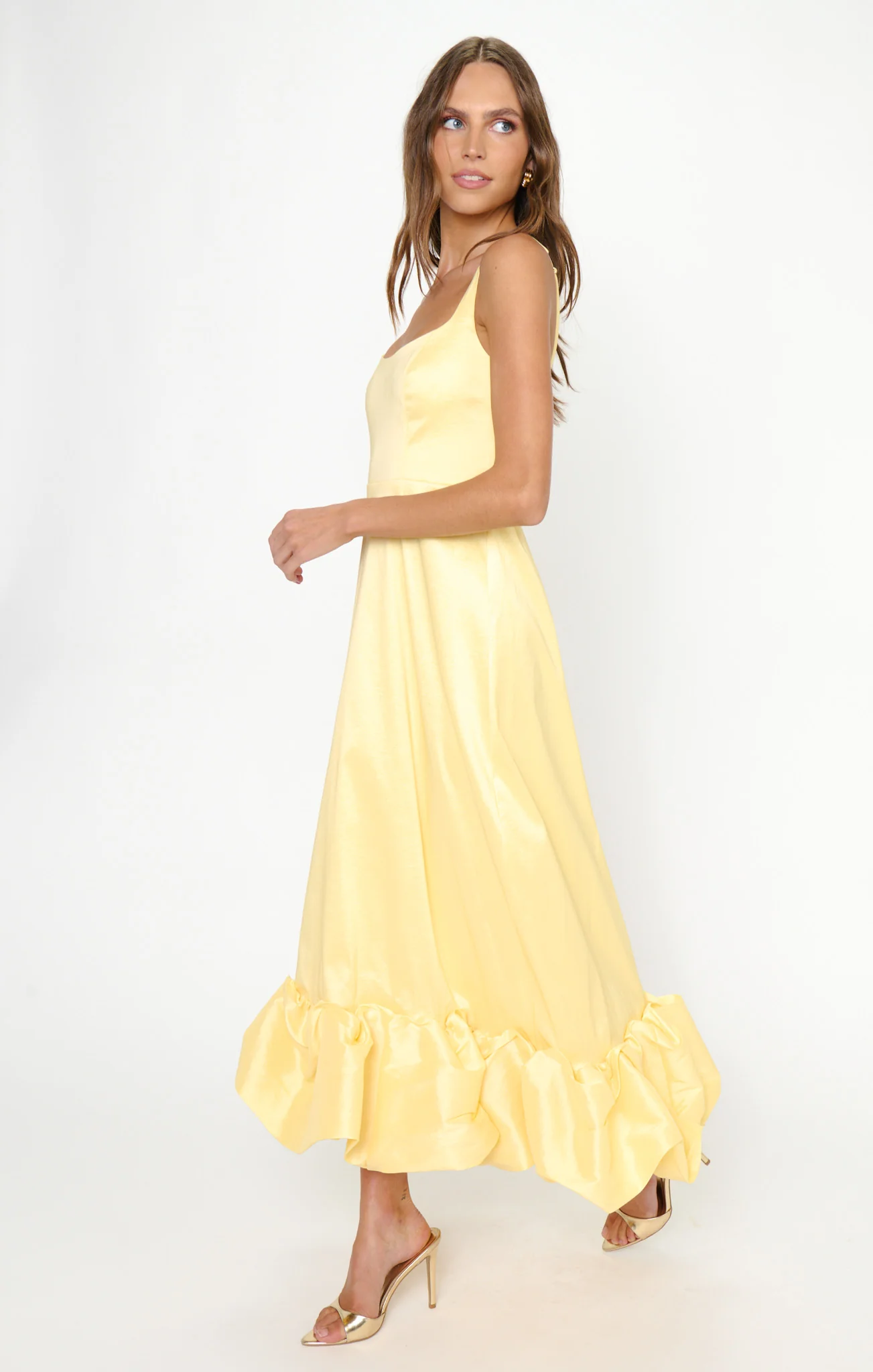 Rebecca Midi Dress ~ Pale Yellow Taffeta