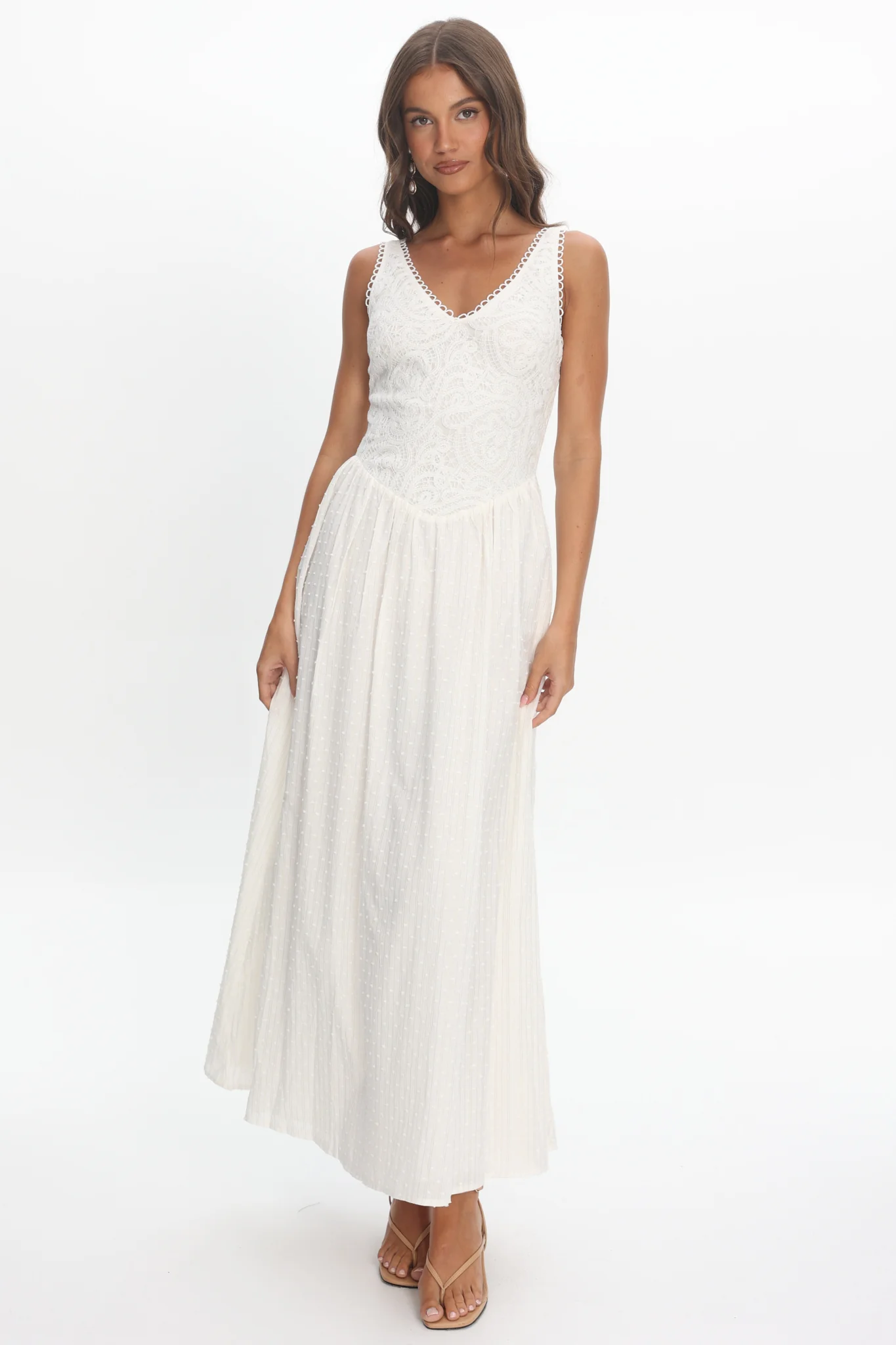 Siena Lace Bodice Maxi Dress White