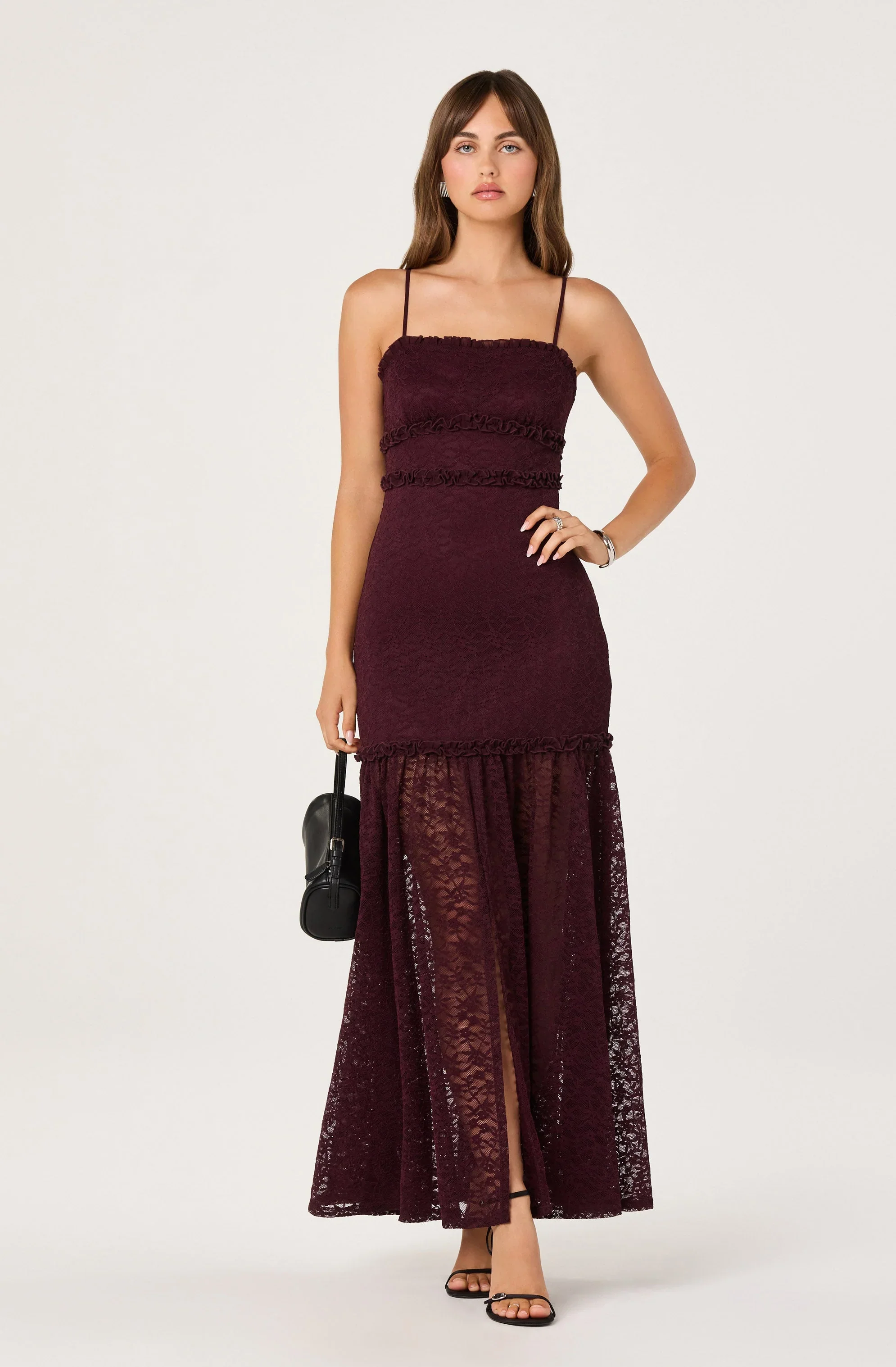 Ruffle Detail Lace Maxi Dress