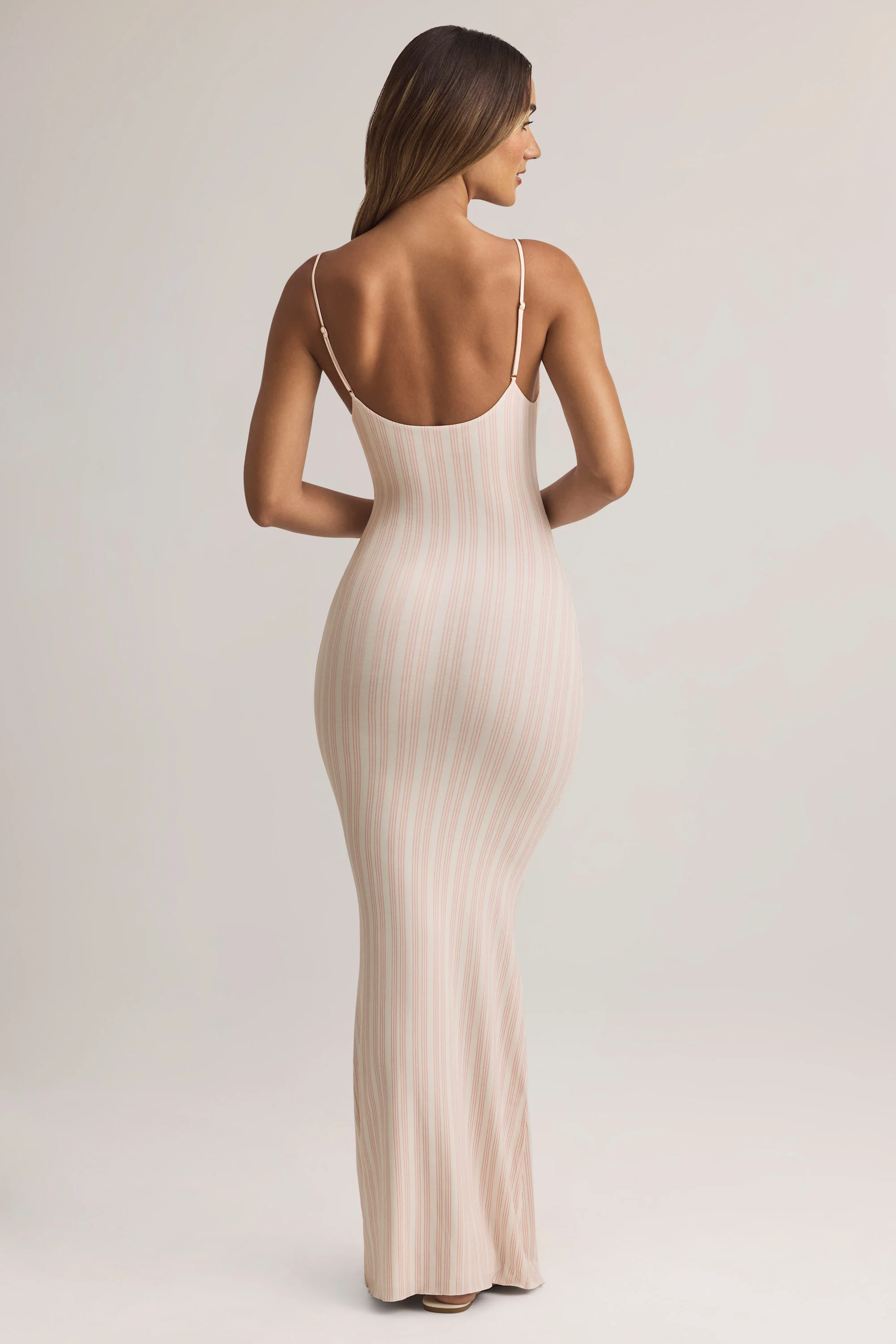 Modal Scoop-Neck Strappy Maxi Dress in Stripe Print