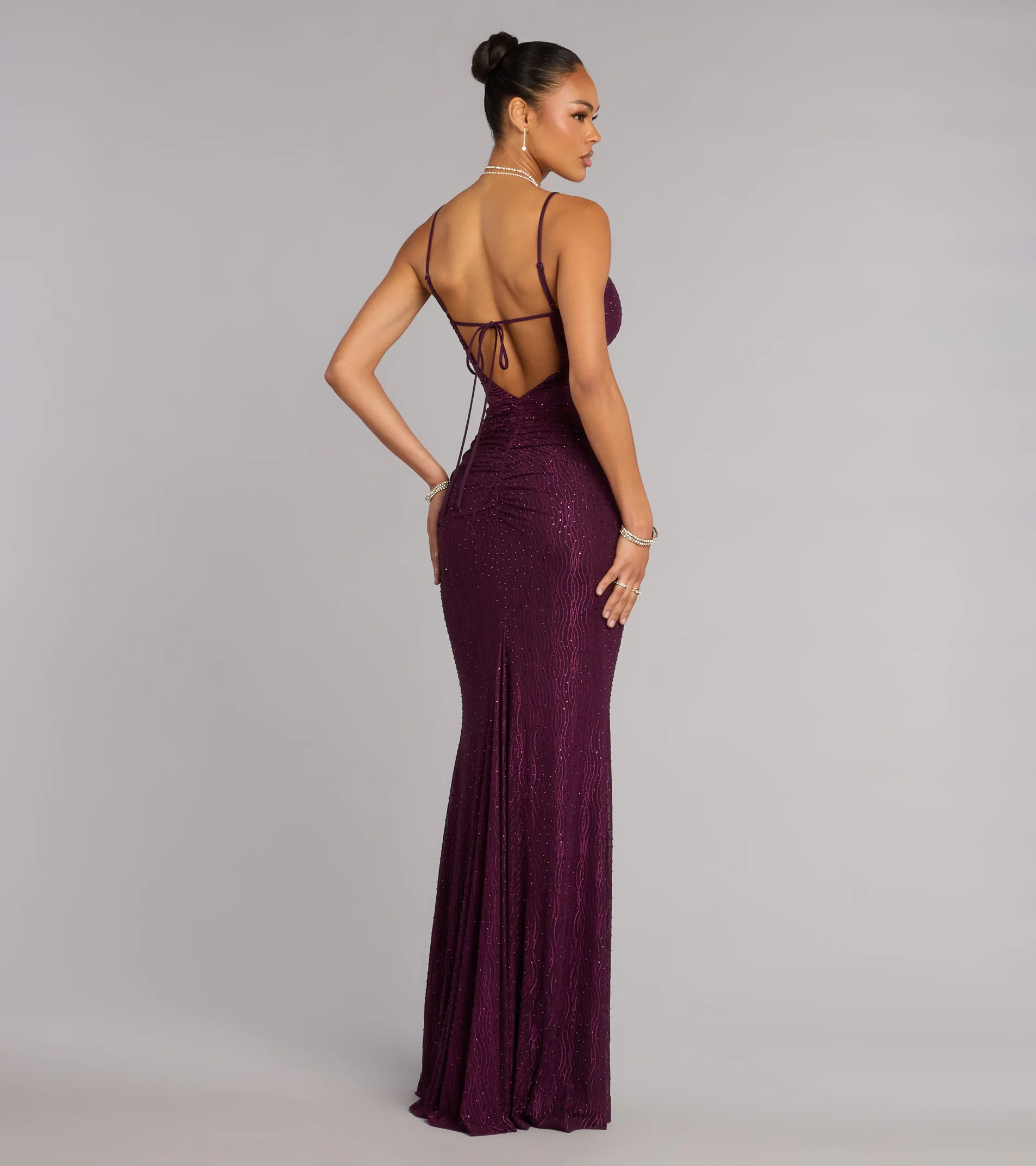 Skylar Rhinestone Tie Back Formal Dress