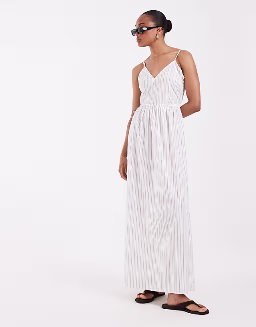 Vero Moda Tall cami midi dress in white striped print