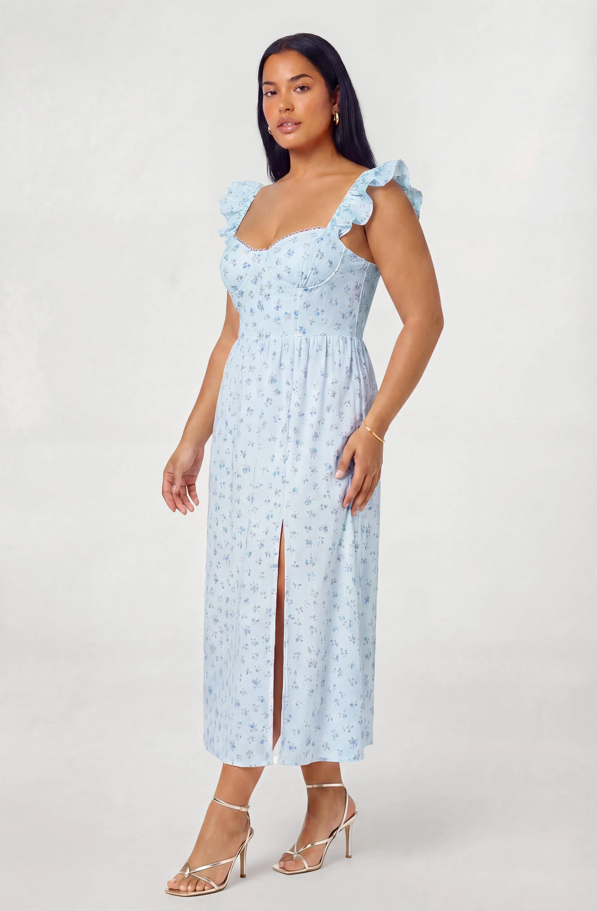 Wedelia Ruffle Strap Eyelet Corset Midi Dress