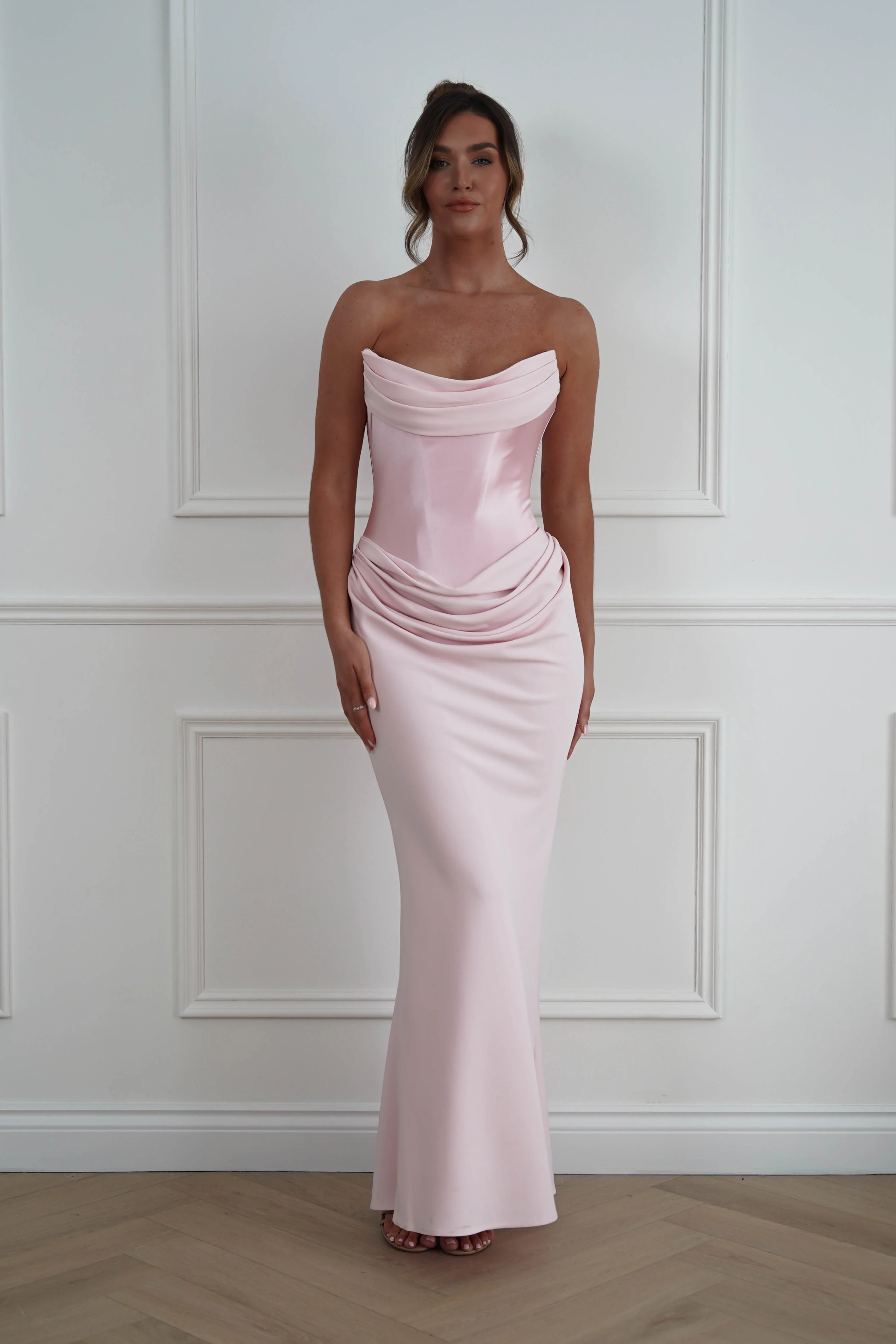 Kailani Strapless Ruched Maxi Dress | Pink