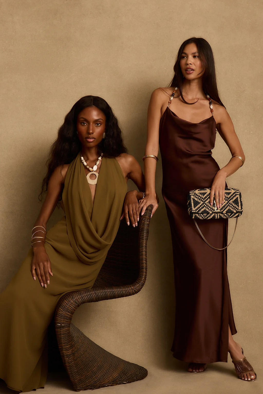Fina Mocha Satin Maxi Dress