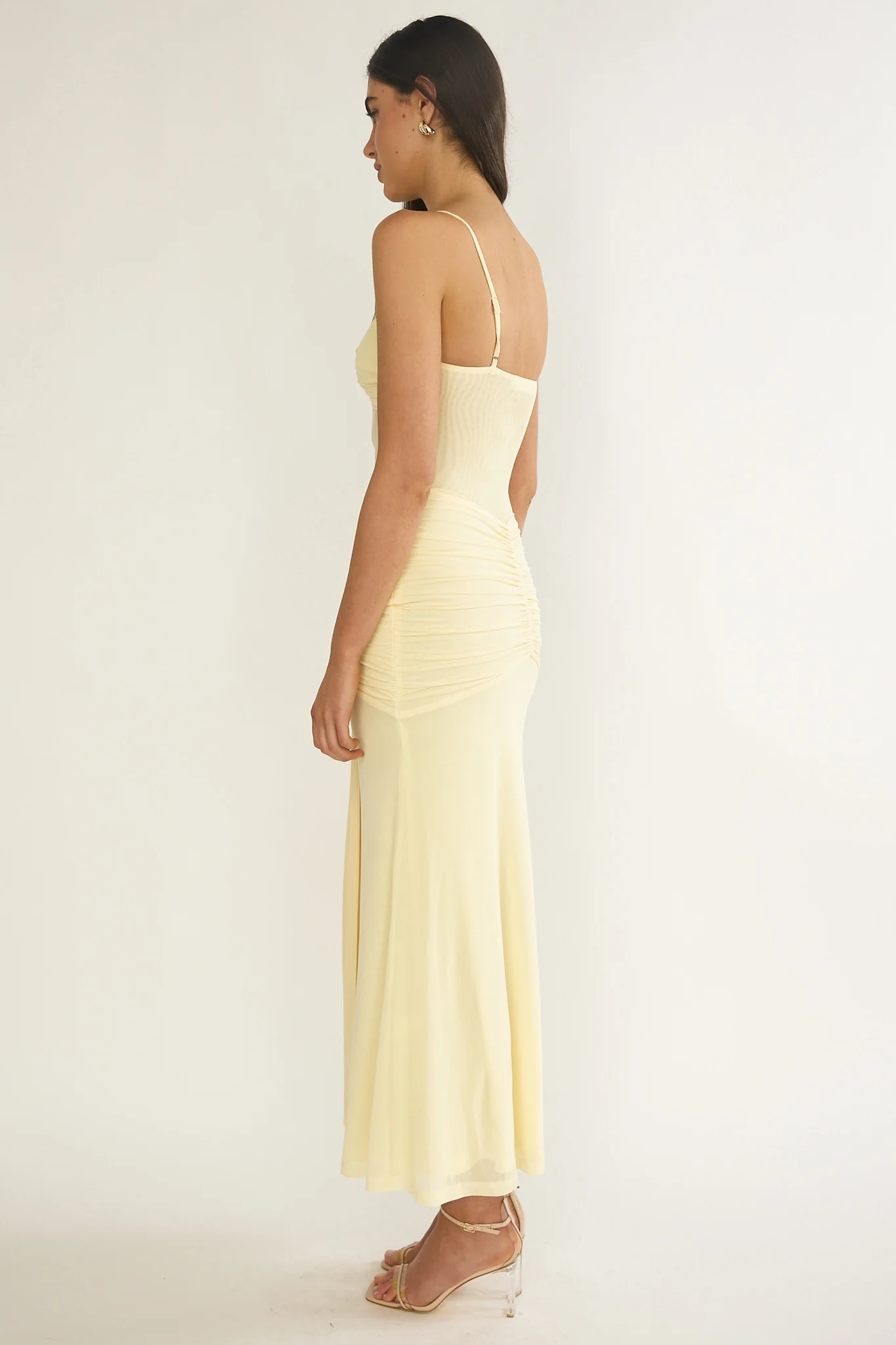 Kamilah Ruched Sheer Waist Maxi Dress Yellow