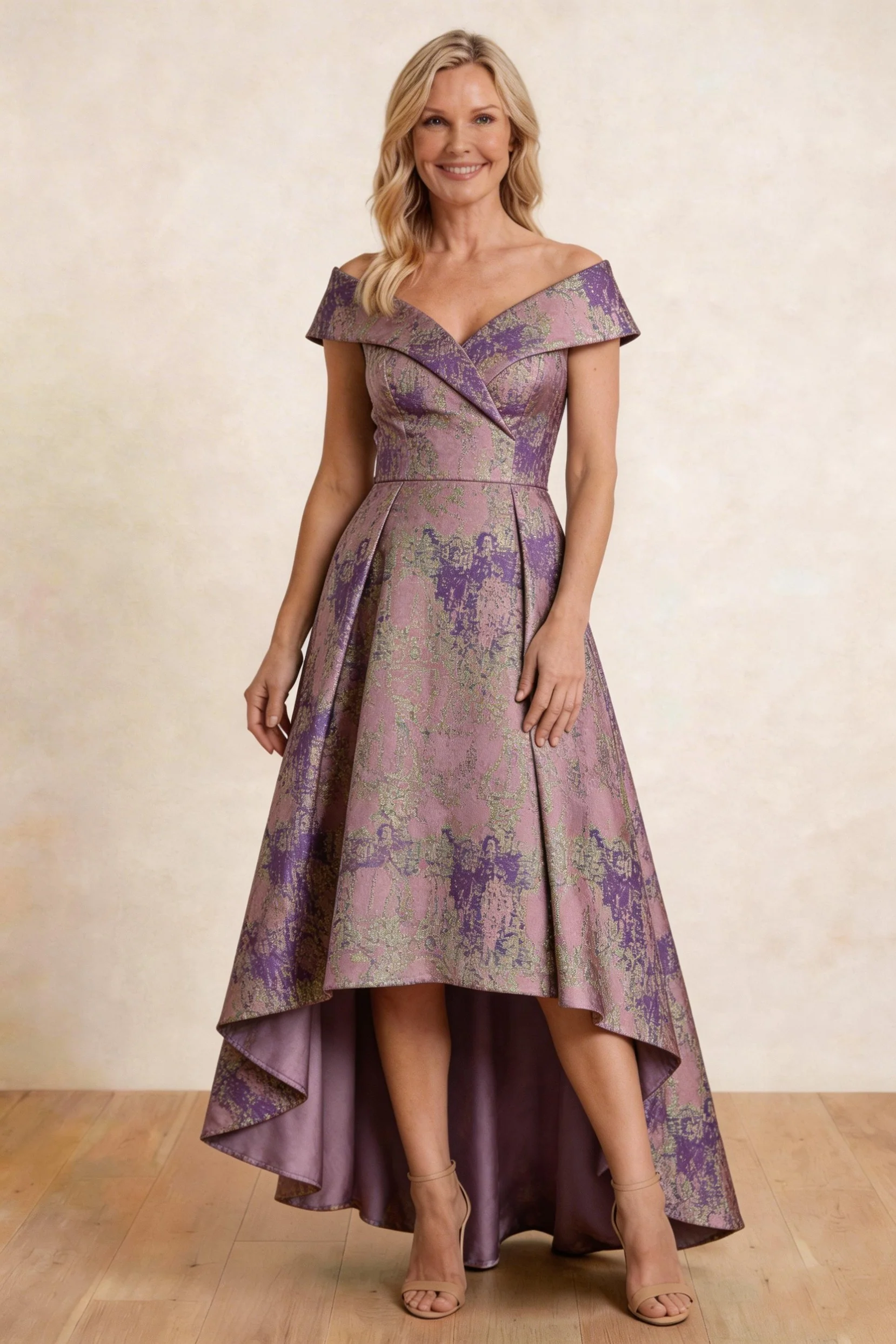 A-Line High-Low Jacquard Mother of the Bride Dress CM0423