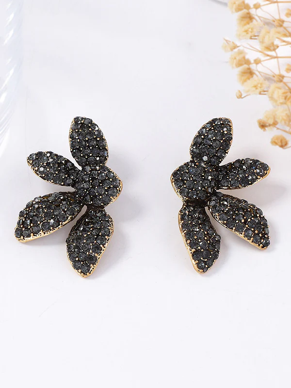 Flower Shape Geometric Rhinestone Shiny Earrings Accessories