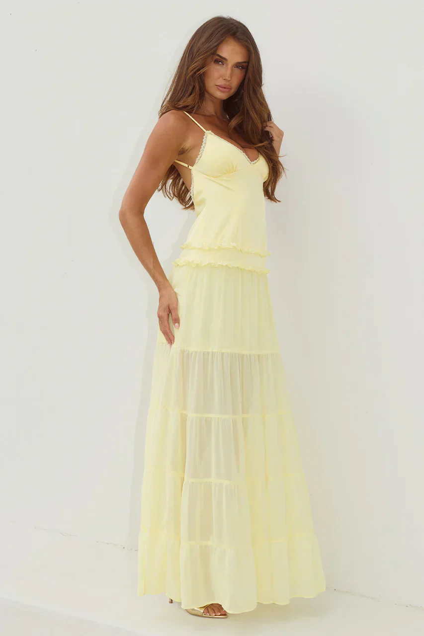 ROSETTA BACKLESS TIERED MAXI DRESS - BUTTER