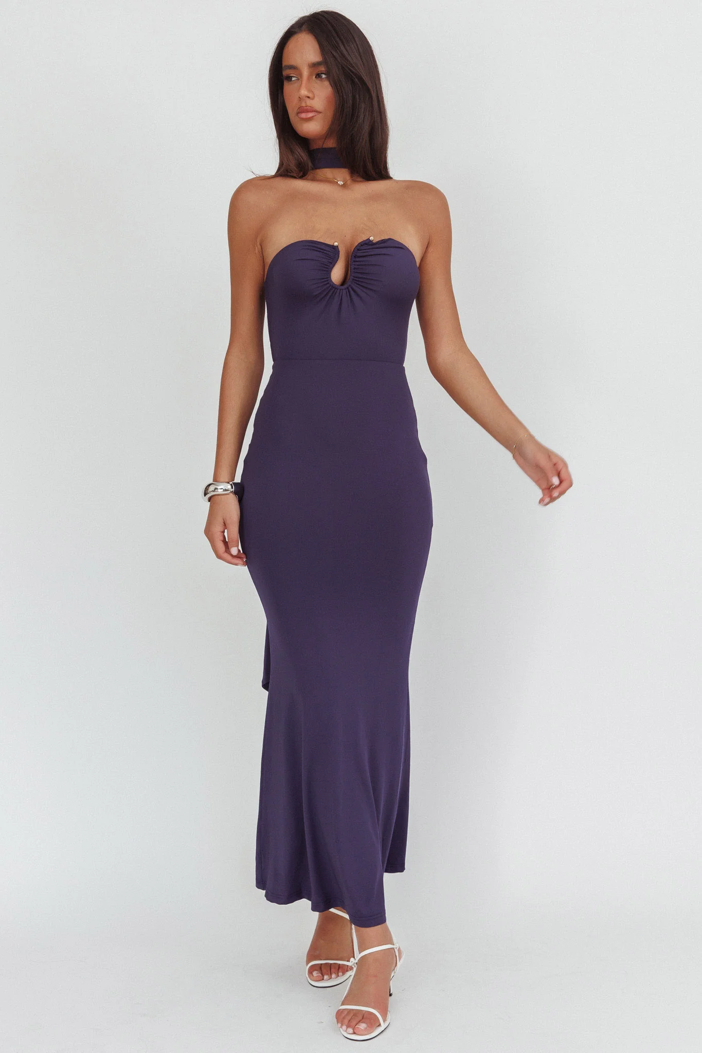 Raeva Strapless Scarf Maxi Dress Navy - luluinthesky