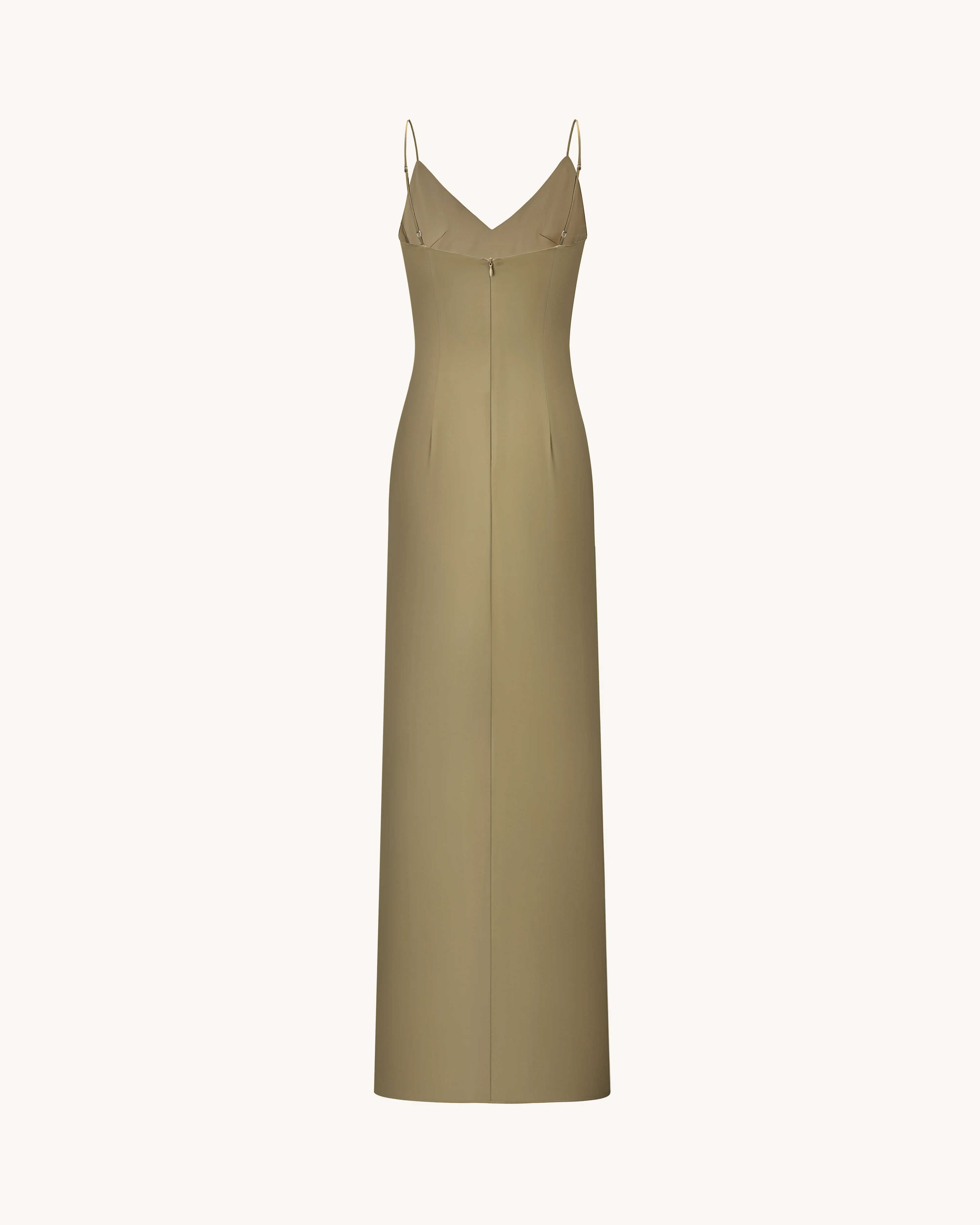 Iris Motif Satin Slip Gown - Olive Green - FASHION NOB