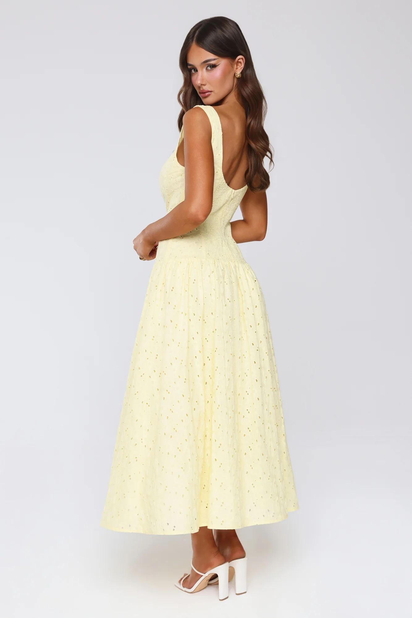 Romance Stitched Embroidered Maxi Dress Lemon - luluinthesky