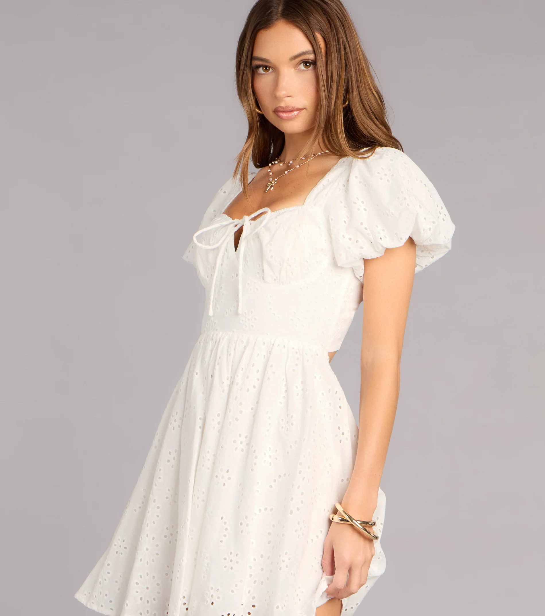 Charmed Life Eyelet Skater Mini Dress - luluinthesky