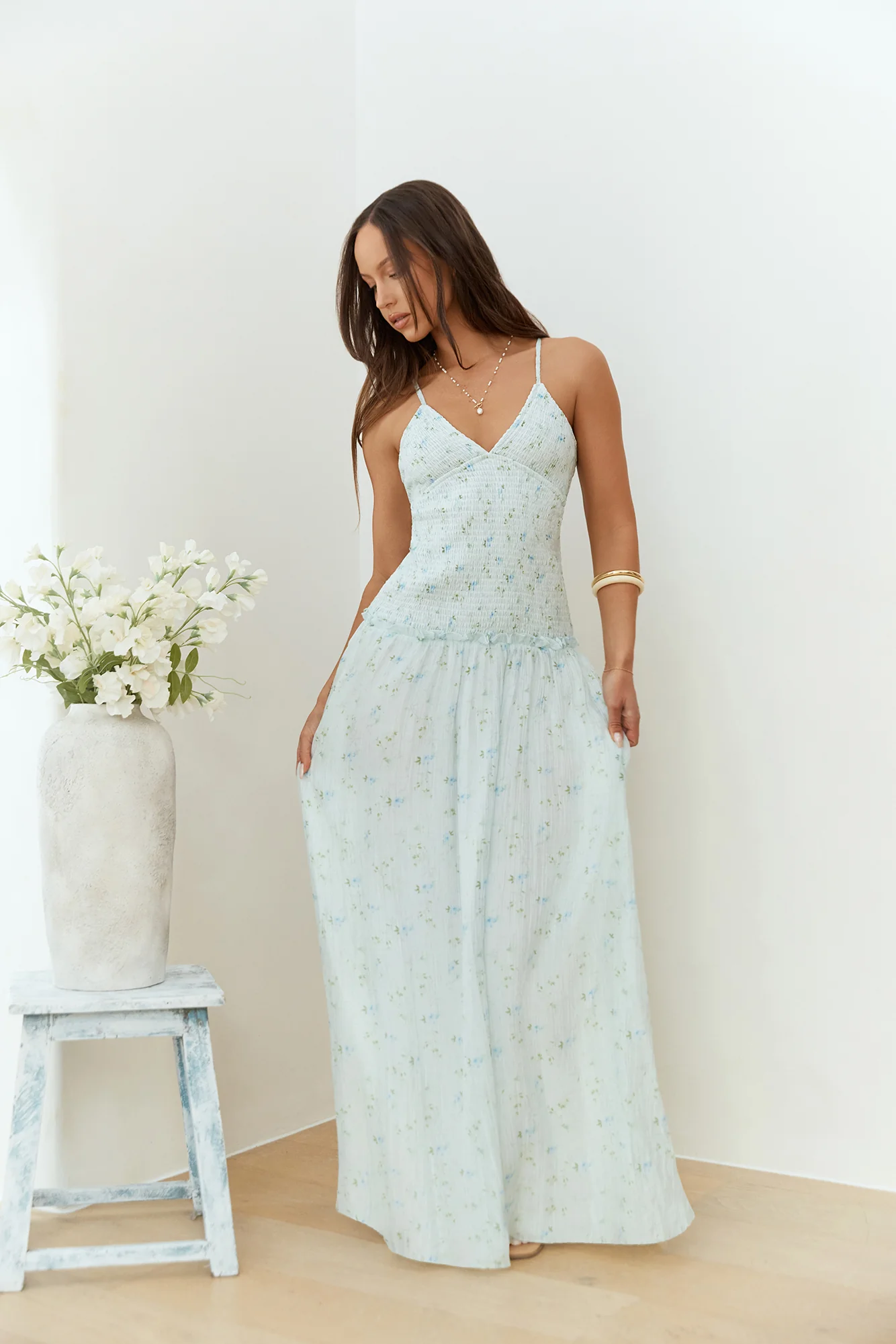 Among The Flowers Maxi Dress Blue - luluinthesky