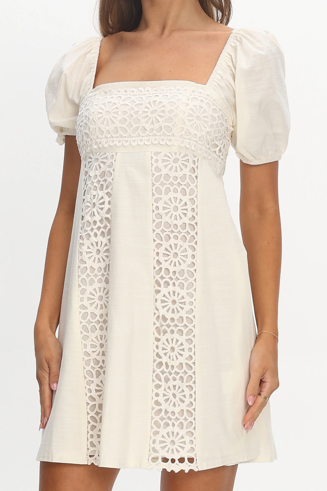 Highlight Reels Puff Sleeve Lace Mini Dress Cream - luluinthesky