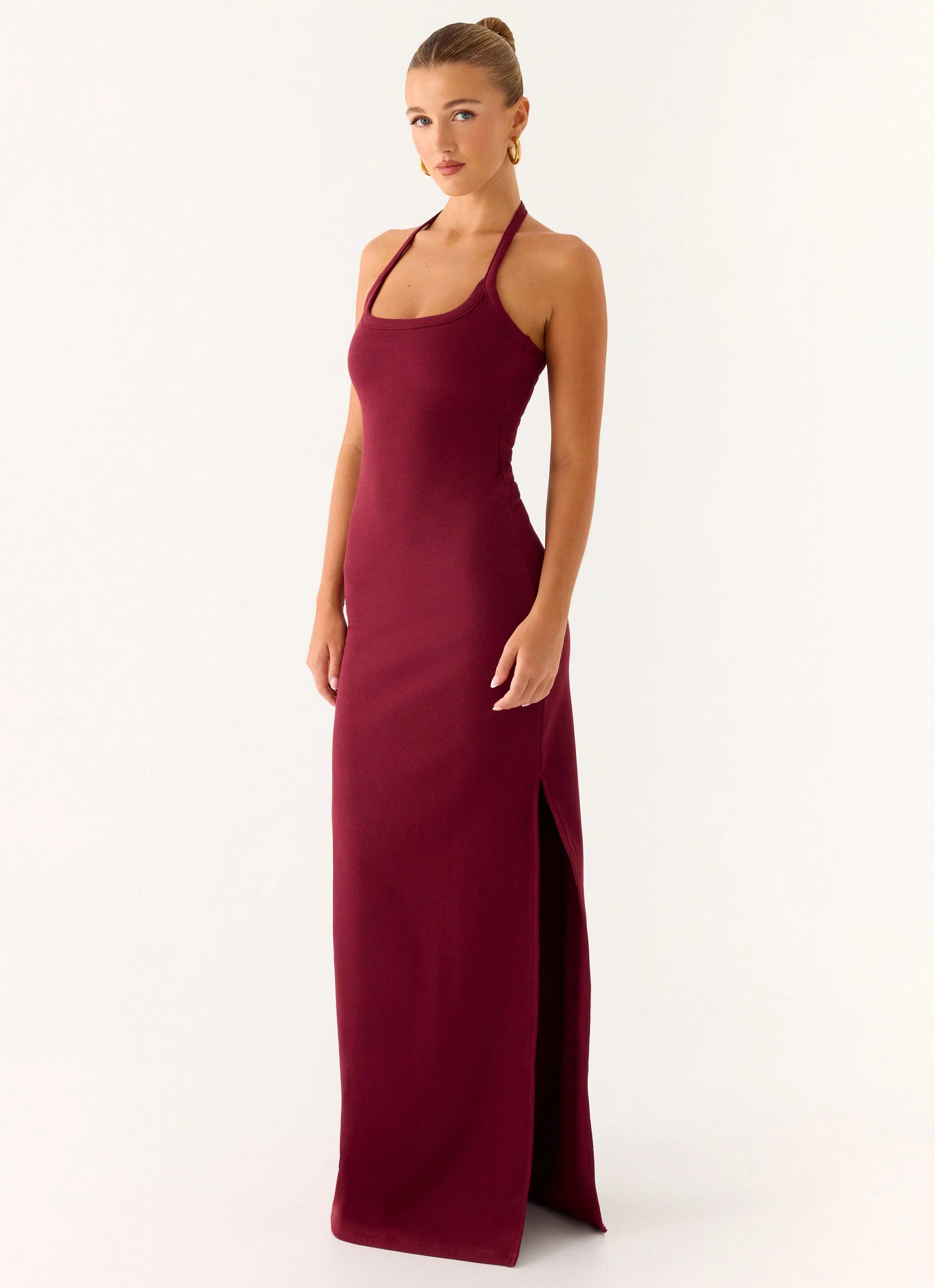 Kill This Love Ribbed Maxi Dress - Dark Cherry