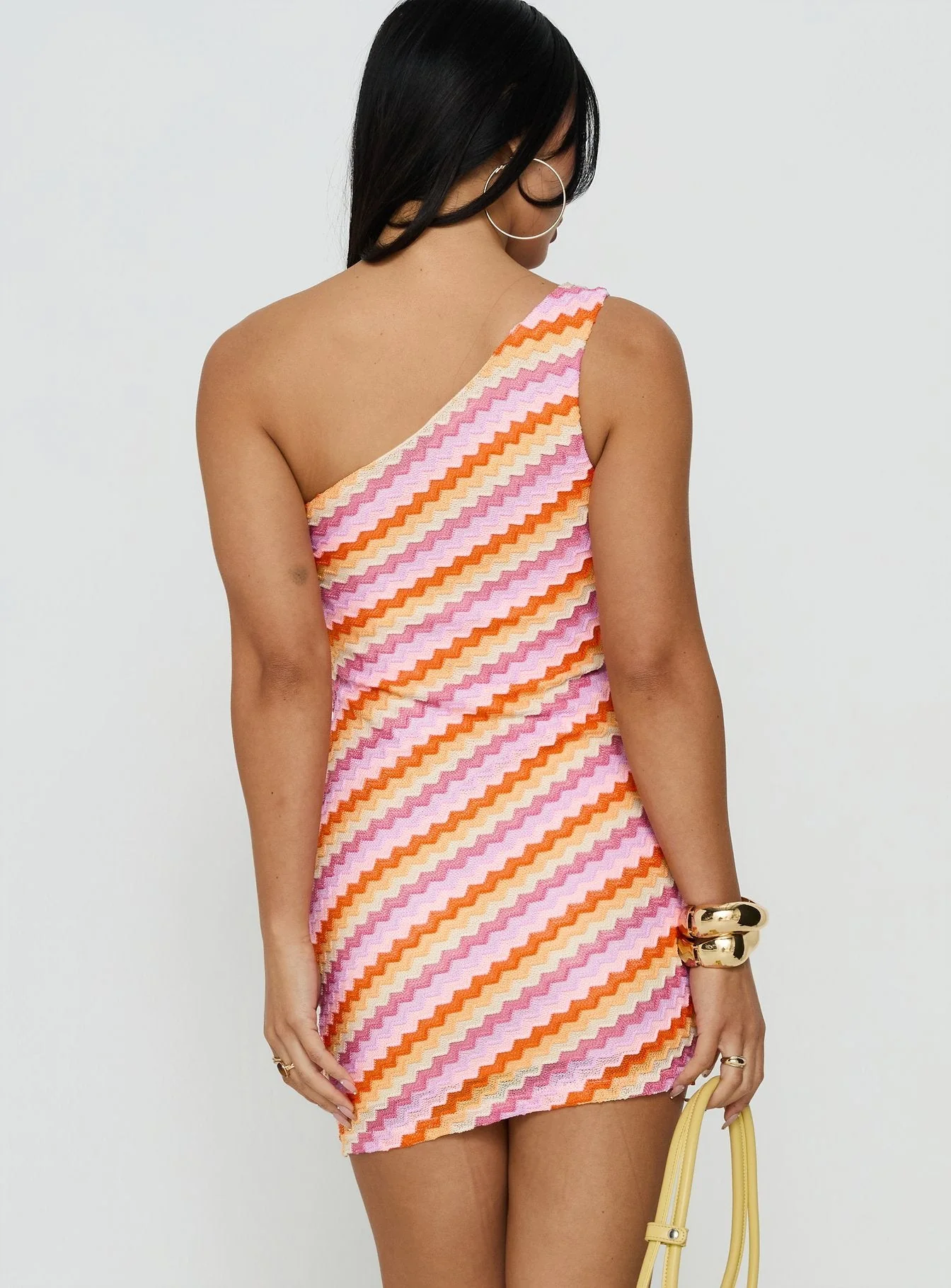 Alisia One Shoulder Knit Mini Dress Pink Stripe