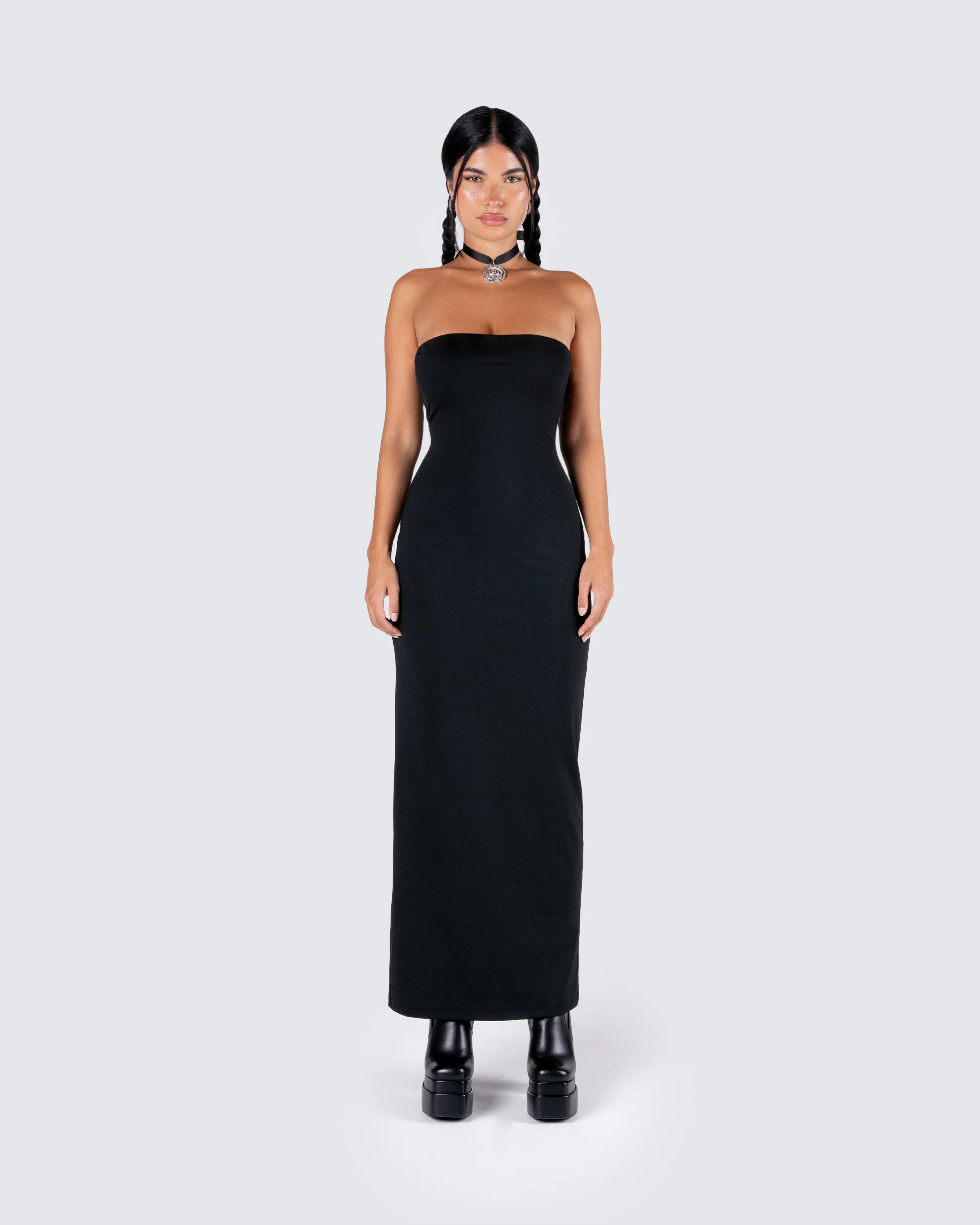 Akari Black Jersey Tube Maxi Dress