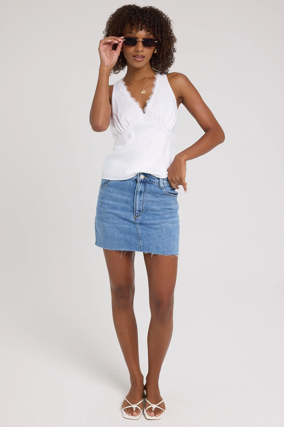Perfect Stranger Denim Mini Skirt Mid Blue