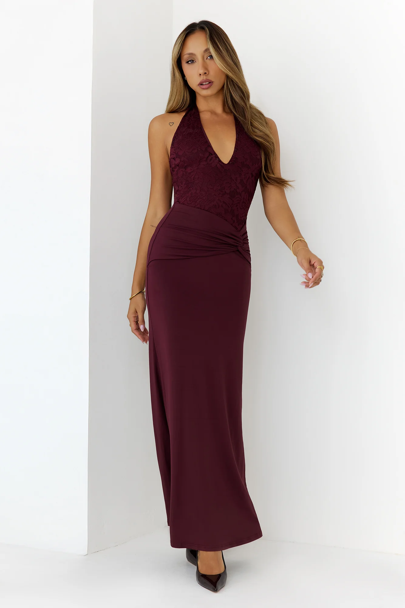 Always That Girl Halter Maxi Dress Burgundy